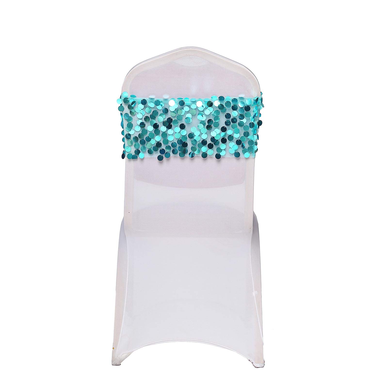 50-Pack 10-Inch Wide Turquoise Big Payette Sequined Chair Sashes for Wedding, Party, Dining & Reception Decor - Elegant Home & Event Decoration Supplies | Perfect for Bridal Showers, Banquets, and Special Occasions