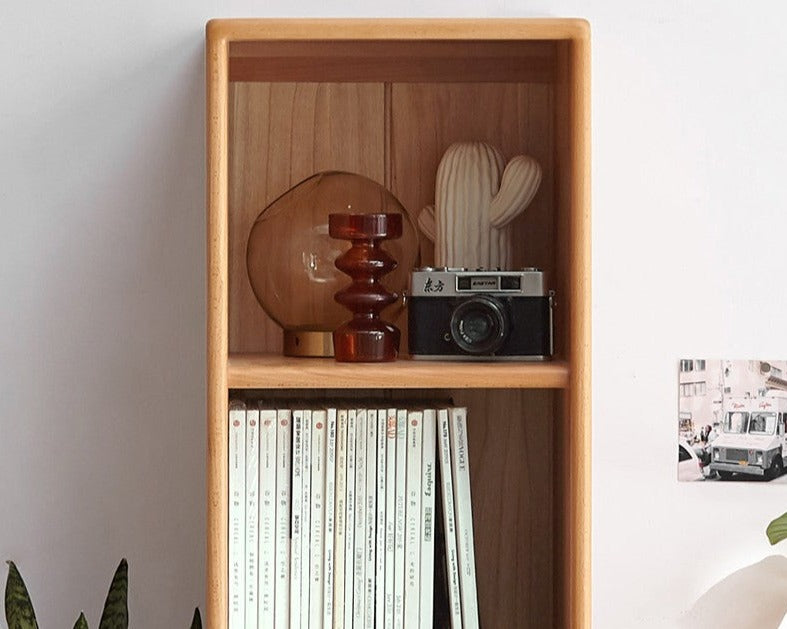 Solid Beech Wood Small Bookshelf Side Cabinet - Compact Storage for Books, Decor & Essentials in Living Room, Bedroom or Office