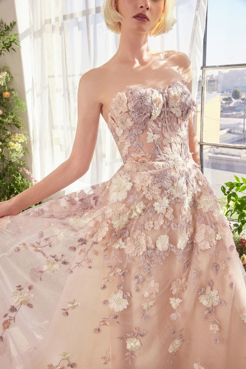 Andrea & Leo A1453 Spring Floral Appliqué A-Line Gown - Elegant Wedding, Prom & Formal Evening Dress for Women