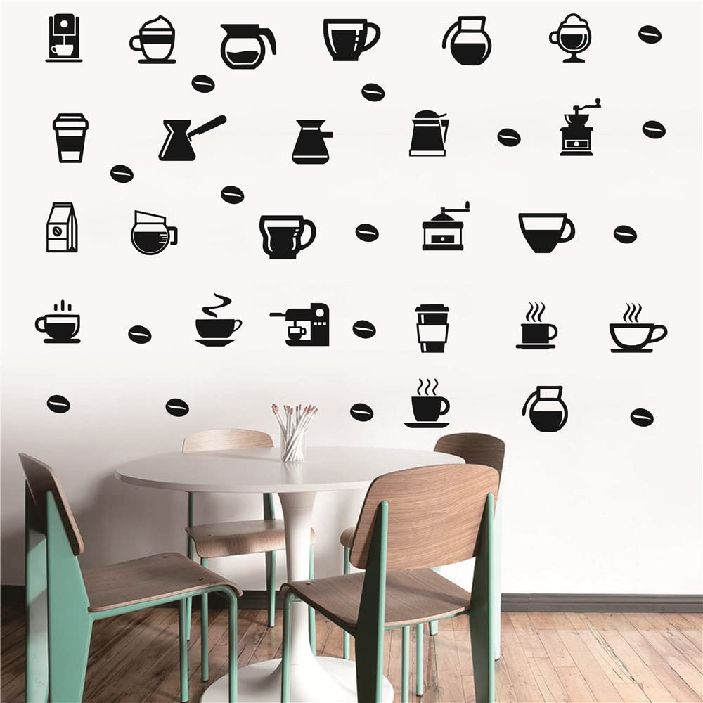 Removable DIY Coffee Cup Wall Decal - Cafe Style Window & Kitchen Decor Sticker for Home, Coffee Shop, Office (Black) | Perfect for Coffee Lovers, Barista Gifts & Kitchen Wall Art