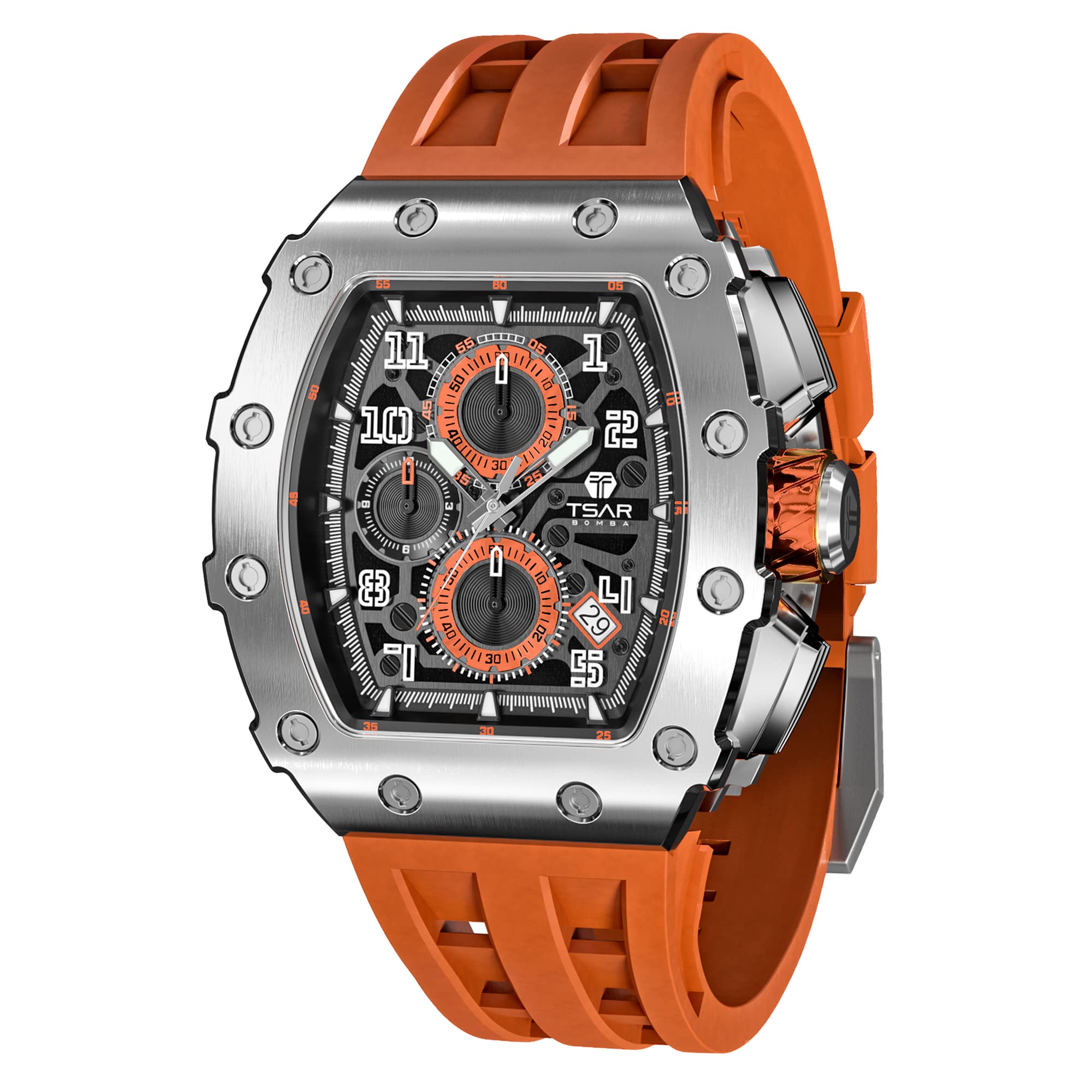 TSAR BOMBA Men's Luxury Watch - Japanese Quartz Movement, 50M Waterproof, Stainless Steel Case with Sapphire Glass - Chronograph Date Function - Unique Fashion Gift for Men (Ideal for Business, Formal Events & Daily Wear)