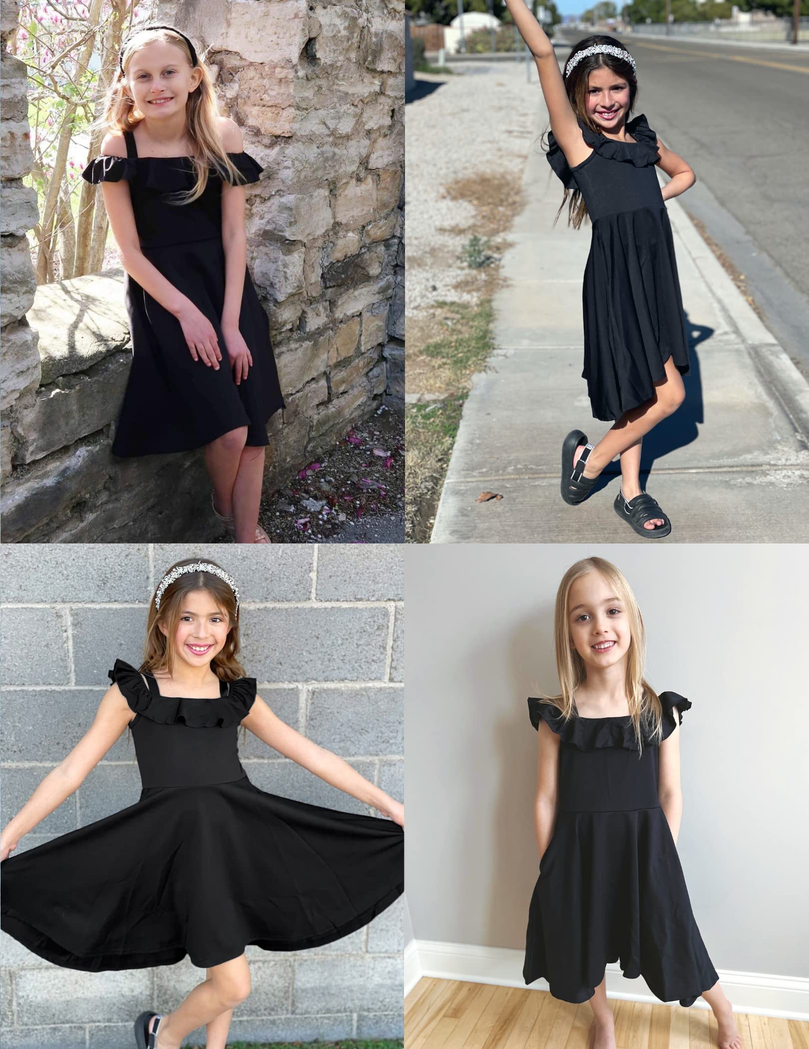 Arshiner Girls Summer Dress - Off Shoulder Flutter Sleeve Midi Swing Dress with Pockets | Casual & Formal Wear for Kids | Perfect for Beach, Party & Everyday Outfits