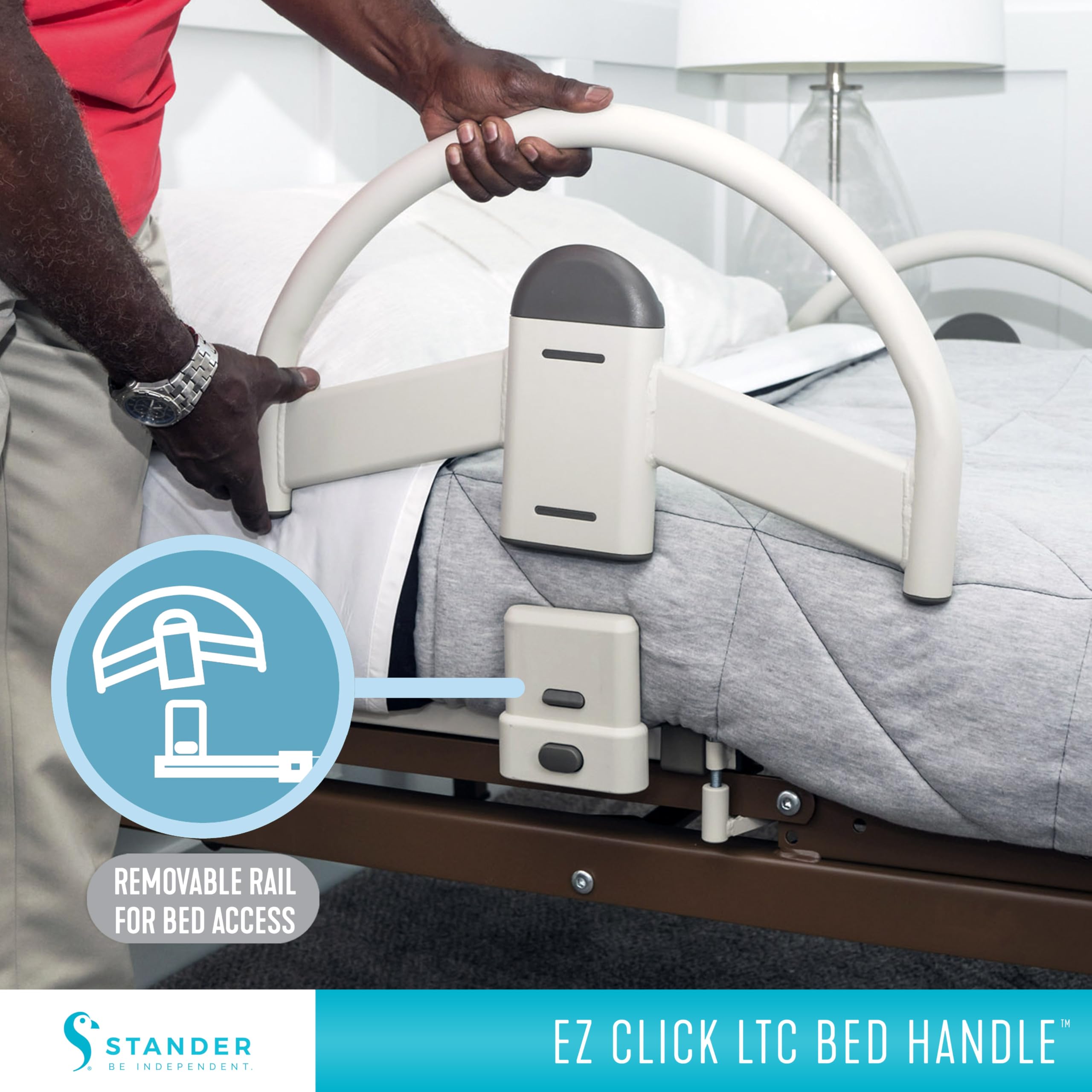 Stander EZ Click Bed Handle - Adjustable Hospital Bed Safety Rail for Seniors & Elderly Care - ASTM Approved Assistive Medical Railing (Set of 2) - Perfect for Home Healthcare, Nursing Homes, and Post-Surgery Recovery