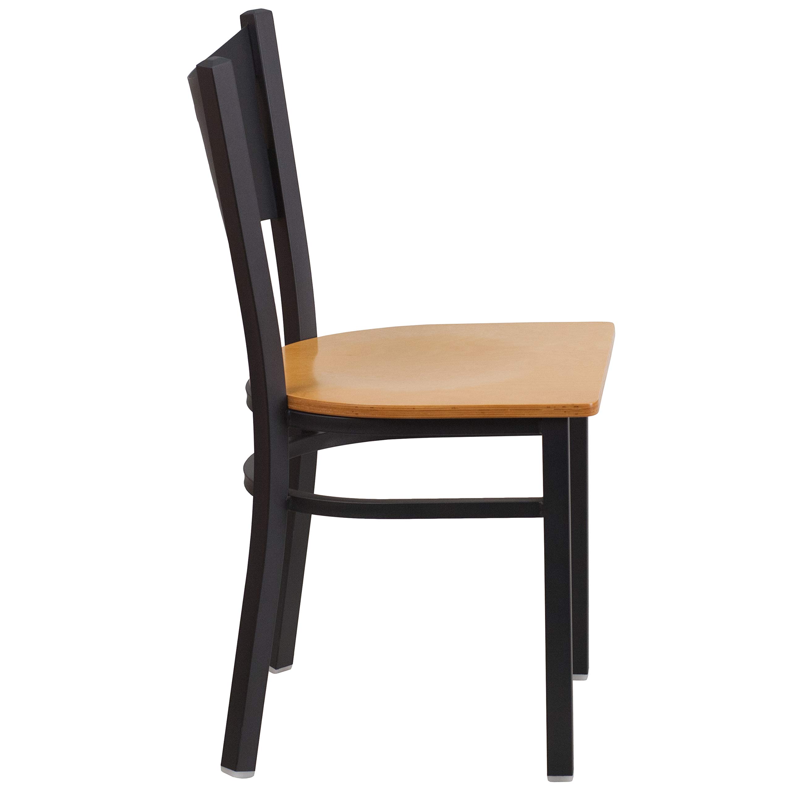 EMMA + OLIVER Black Coffee Metal Restaurant Chair with Natural Wood Seat - Modern Cafe Bistro Dining Chairs for Restaurant, Coffee Shop, and Home Kitchen Use