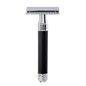 Edwin Jagger Double Edge Safety Razor for Men - Black Rubber Coated Handle with Classic Design | Perfect for Wet Shaving & Travel Grooming Kit