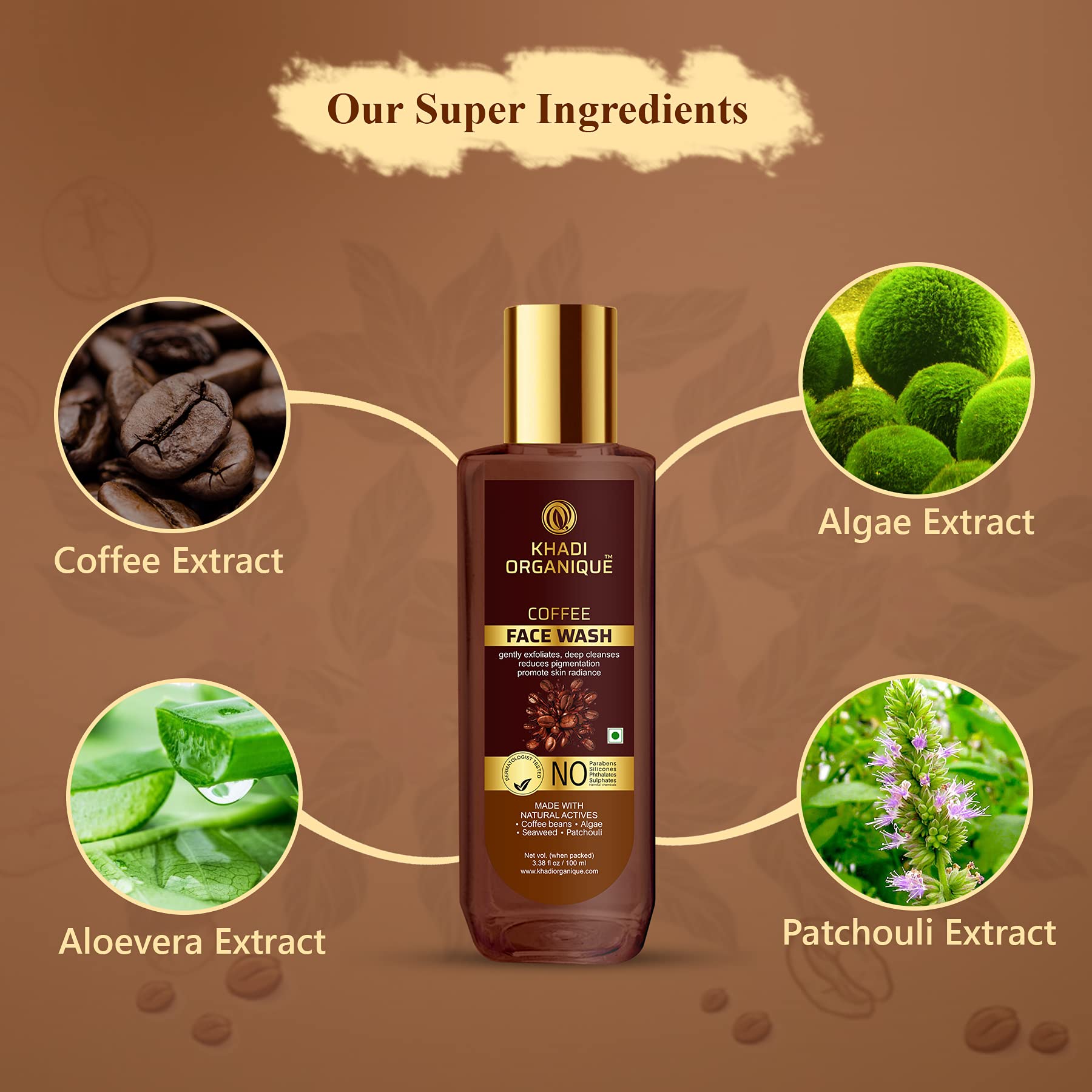 Khadi Organique Coffee Face Wash for Glowing Skin - Natural & Organic Facial Cleanser for Brightening & Radiance | Perfect for Morning Skincare Routine & Detoxifying Skin