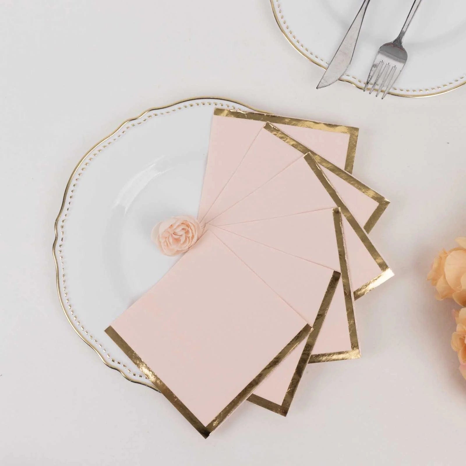 50 Soft 2-Ply Disposable Dinner Cocktail Napkins with Gold Foil Edge - Elegant Party Tableware for Weddings, Events & Home Entertaining