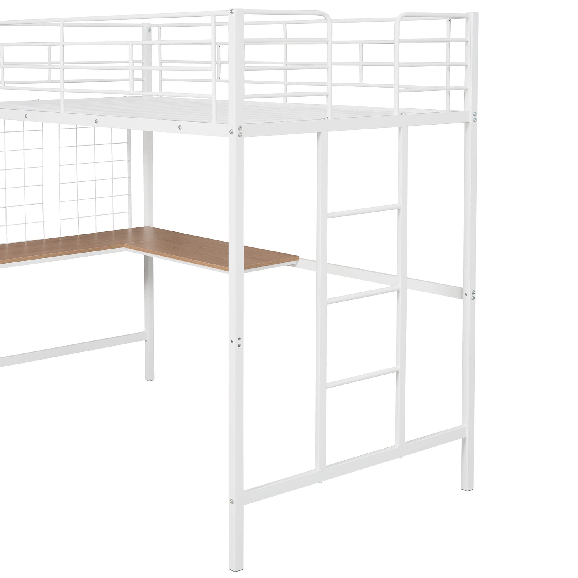 Twin Size Loft Bed with Desk & Shelf - Sturdy Metal Loft Bed Frame with Ladder & Safety Rails - Space-Saving Study & Sleep Solution for Kids, Teens & Adults (White) - Perfect for Small Bedrooms, Dorms & Studio Apartments