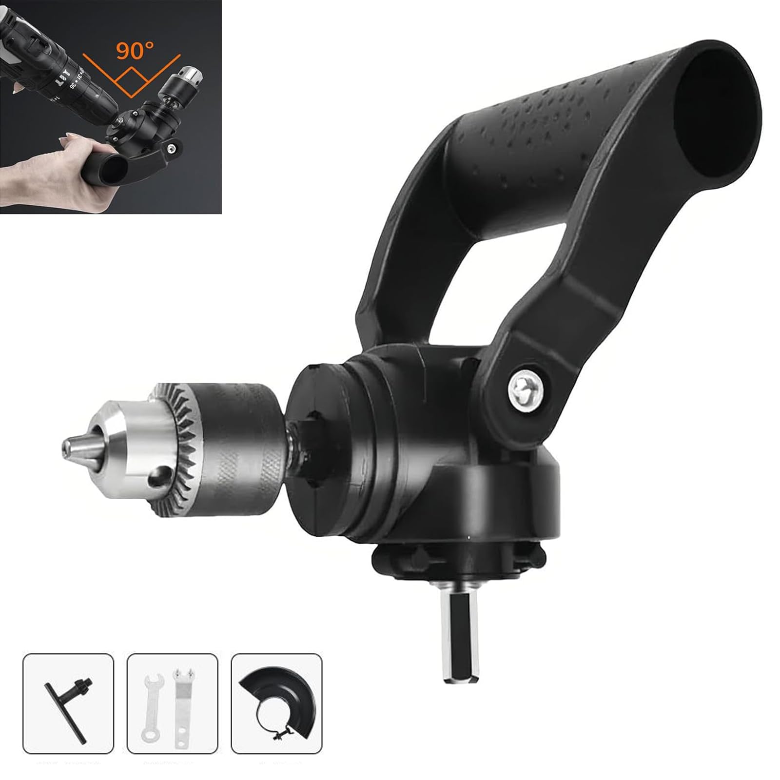 90 Degree Right Angle Drill Attachment - Universal Cordless Drill Adapter for Angle Grinder Conversion | Durable Safety Grinder Guard | Perfect for Tight Spaces, DIY Projects & Professional Use