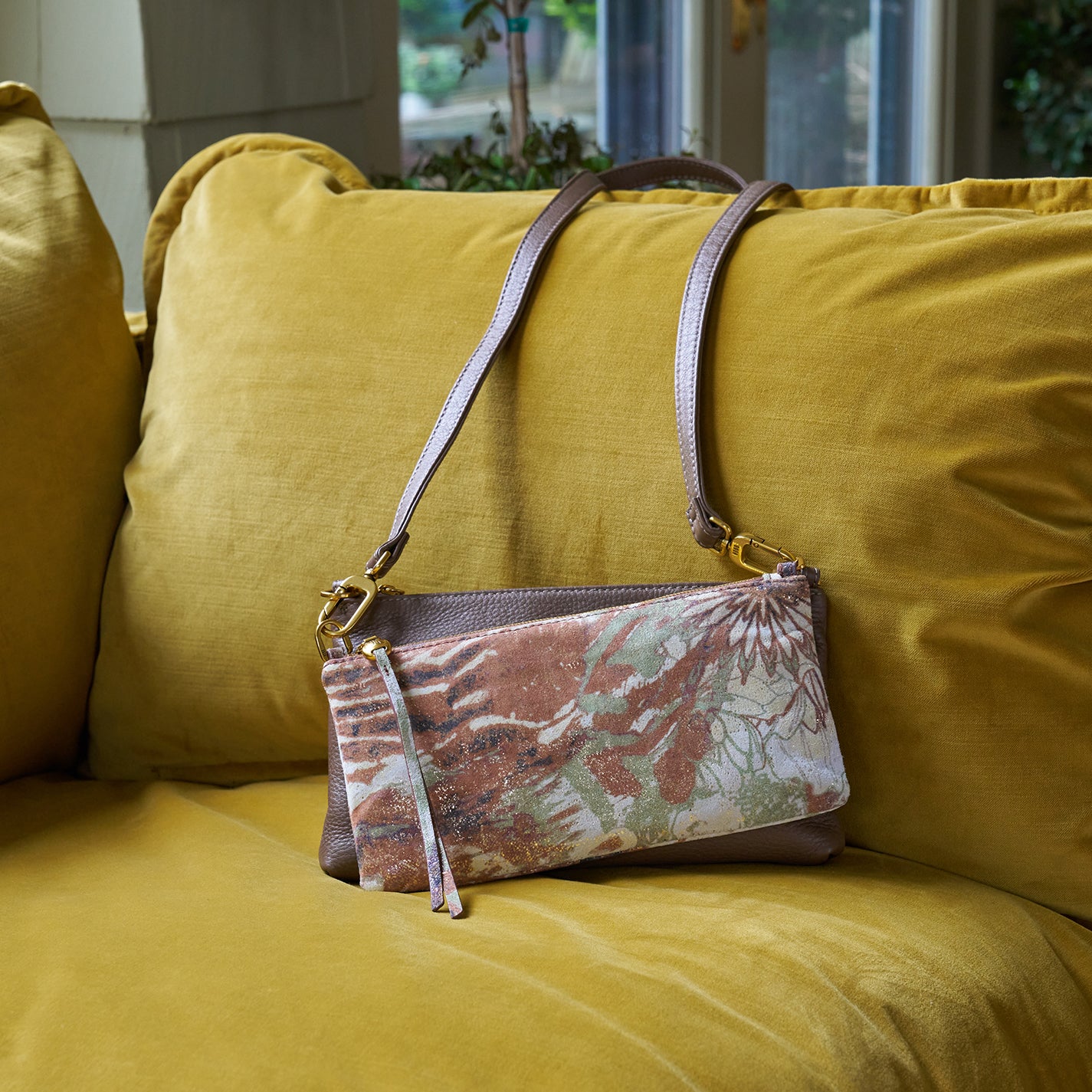 Darcy Double Crossbody Leather Bag in Dark Elm - Stylish Mixed Leather Design for Women, Perfect for Work, Travel & Everyday Use