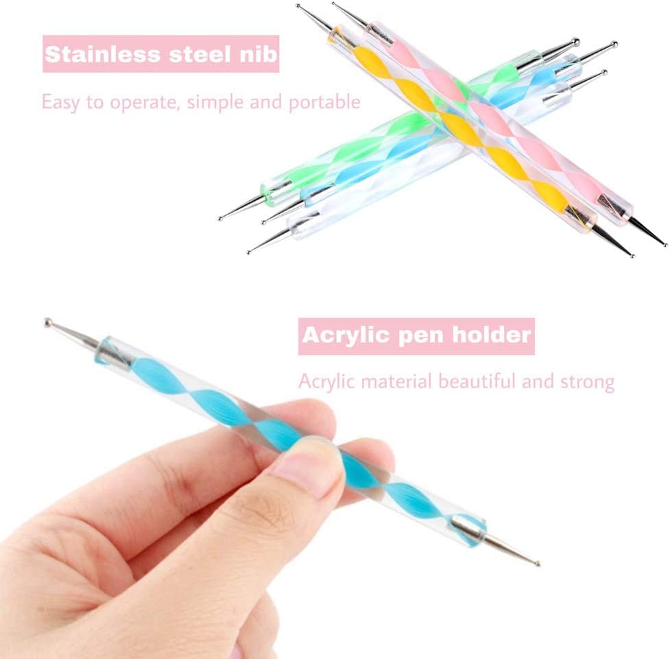 5-Piece Dual-Ended Nail Art Dotting Pen Set - Acrylic Nail Design Tools with 2-Way Dotting Tips & Bonus Nail Buffer - Perfect for DIY Manicures, Salon Nail Art, and Gel Polish Designs