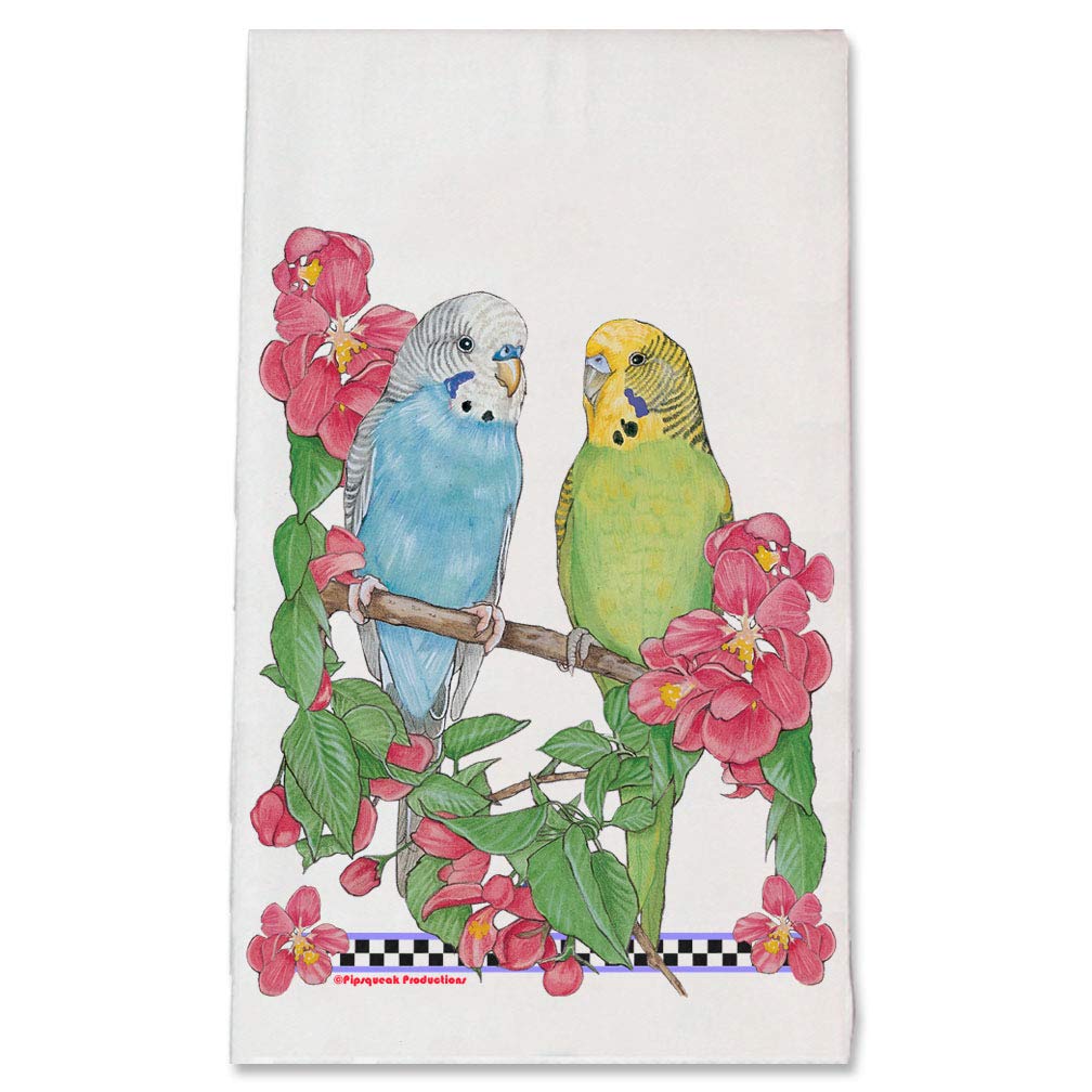 Colorful Floral Parakeet Budgie Parrot Print Kitchen Dish Towel - Absorbent Cotton Hand Towel for Bird Lovers - Perfect for Kitchen Decor, Pet Owner Gifts & Bird-Themed Home Accessories