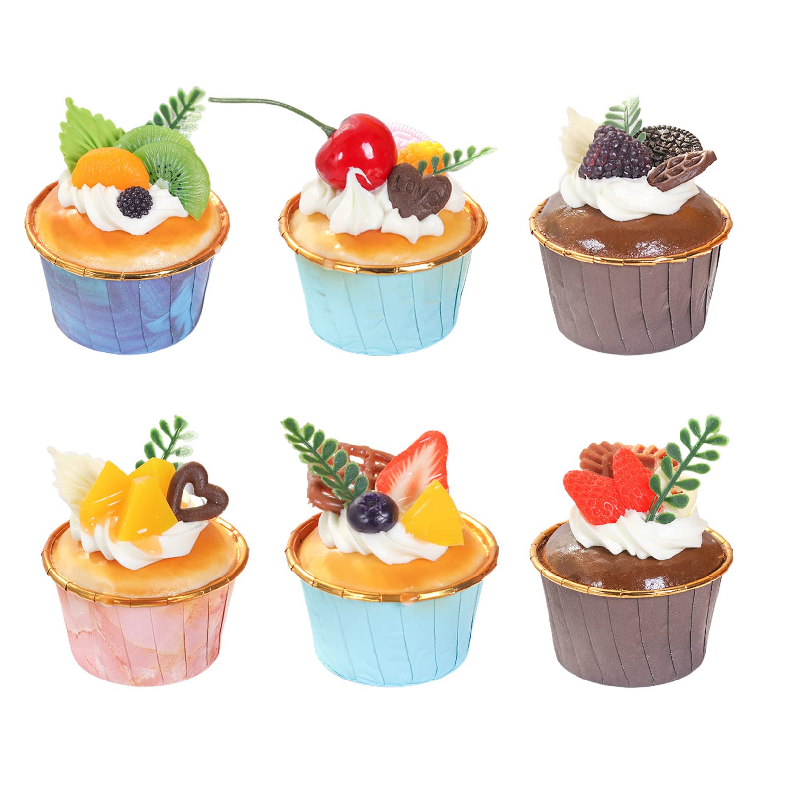 6-Piece Realistic Artificial Fake Cake Dessert Set - Simulation Cupcakes for Home Kitchen Decor, Display Props & Party Decoration