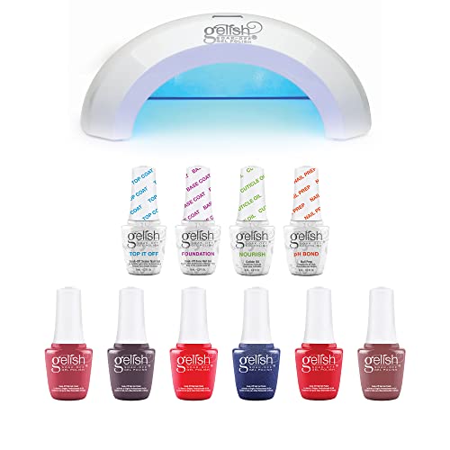 Gelish Mini 9mL Fantastic Four Essentials Soak Off Gel Nail Polish Kit with LED 45 Second Curing Light - Mini Color Collection for Professional Salon & Home Manicures