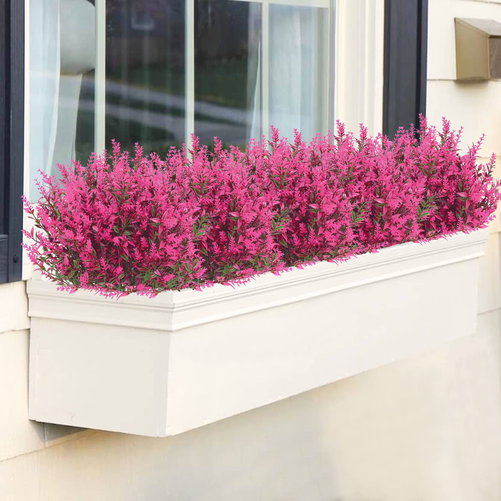 24 Pack Artificial Lavender Flowers - UV Resistant Faux Plastic Plants for Outdoor Garden, Porch, Window Box Decor - No Fade Fake Flowers for Home, Wedding, Party Decoration (Hot Pink)