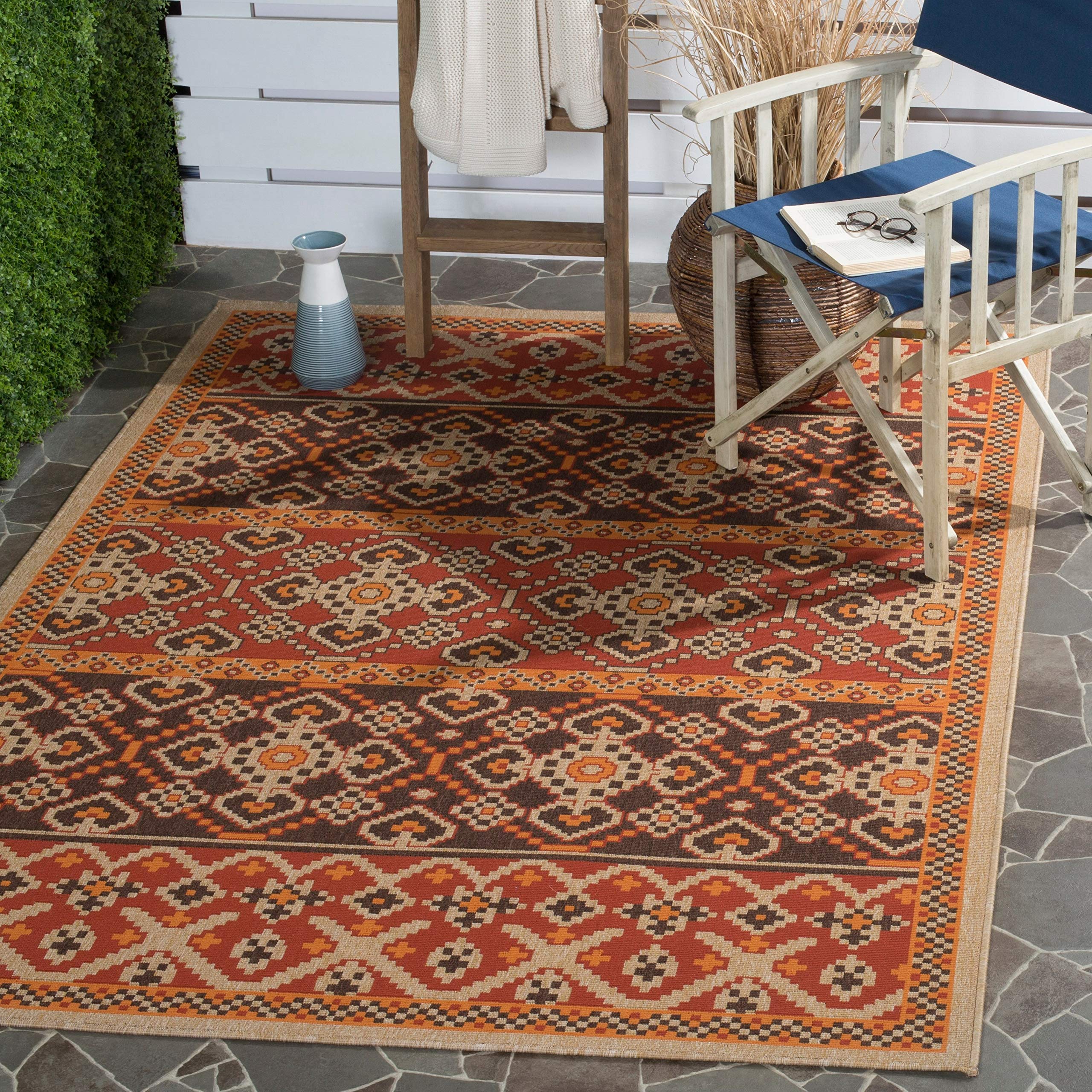 Safavieh Veranda Numa Indoor Outdoor Rug - 8x10, 8x11 Feet - Red Chocolate Brown Rectangle - Durable for Kitchen, Living Room, Patio, Deck & Garden - Weather Resistant & Easy to Clean