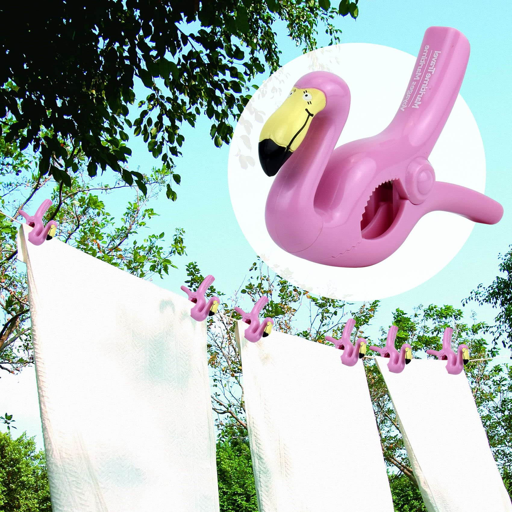 Jumbo Plastic Beach Towel Clips for Chairs - 2 Pack Flamingo Design - Secure Pool Lounger & Beach Chair Clips - Perfect for Sunbathing, Swimming & Outdoor Relaxation