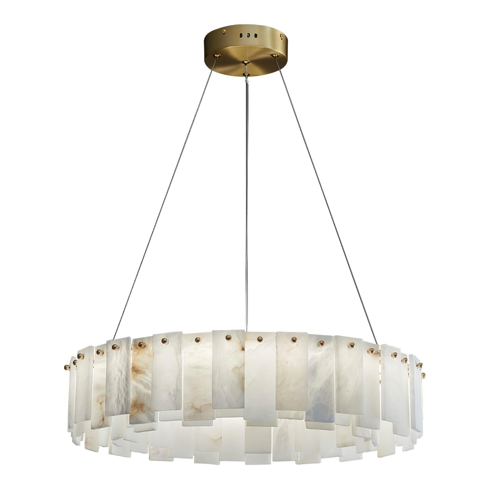 Celestial Alabaster Round Chandelier - Modern Crystal Ceiling Light Fixture for Dining Room, Bedroom & Living Room Decor | Elegant Lighting for Home & Wedding Venues