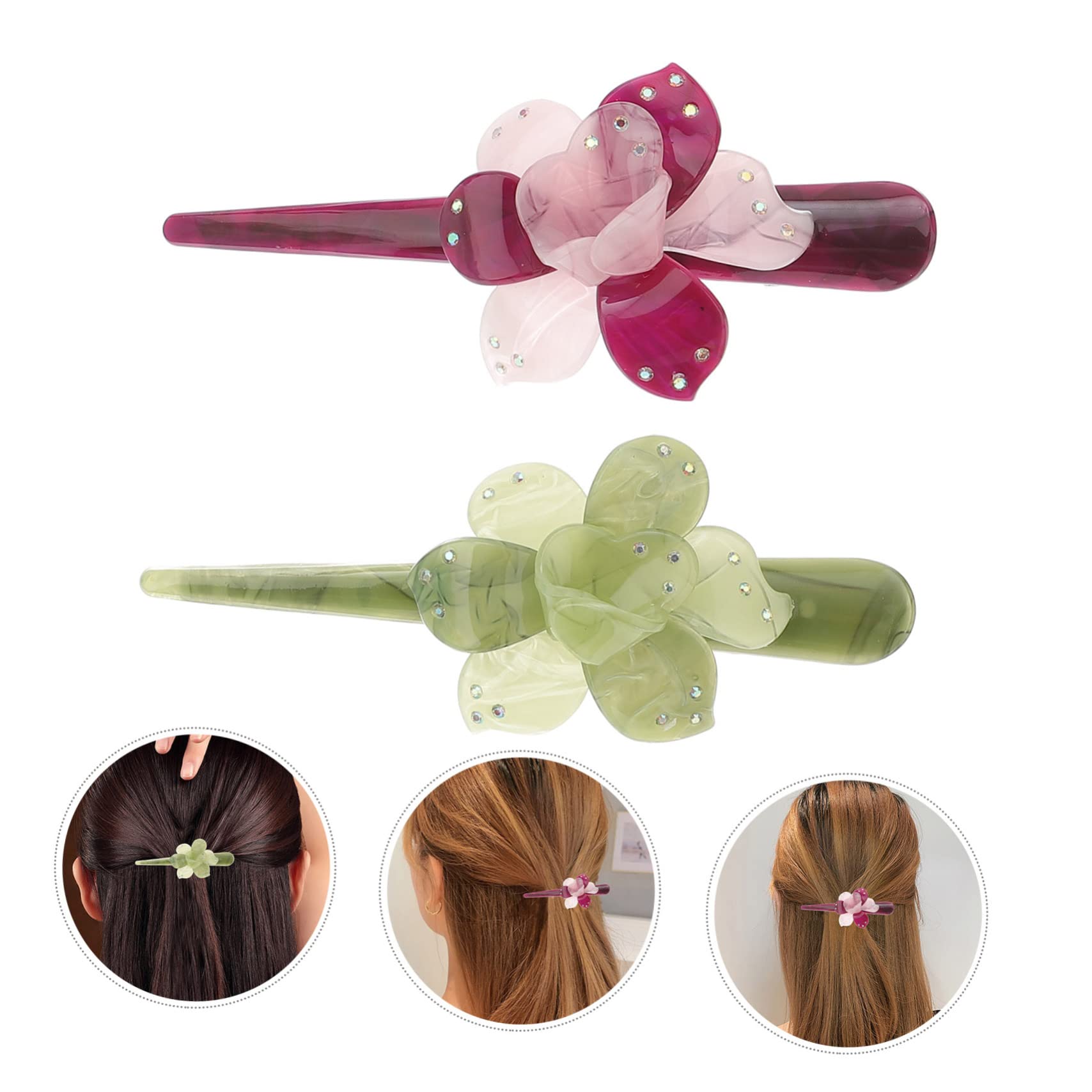 KALLORY 2pcs Daisy Hair Clips - French Style Plastic Flower Hair Barrettes for Women, Girls | Floral Hair Accessories for Weddings, Parties & Everyday Wear