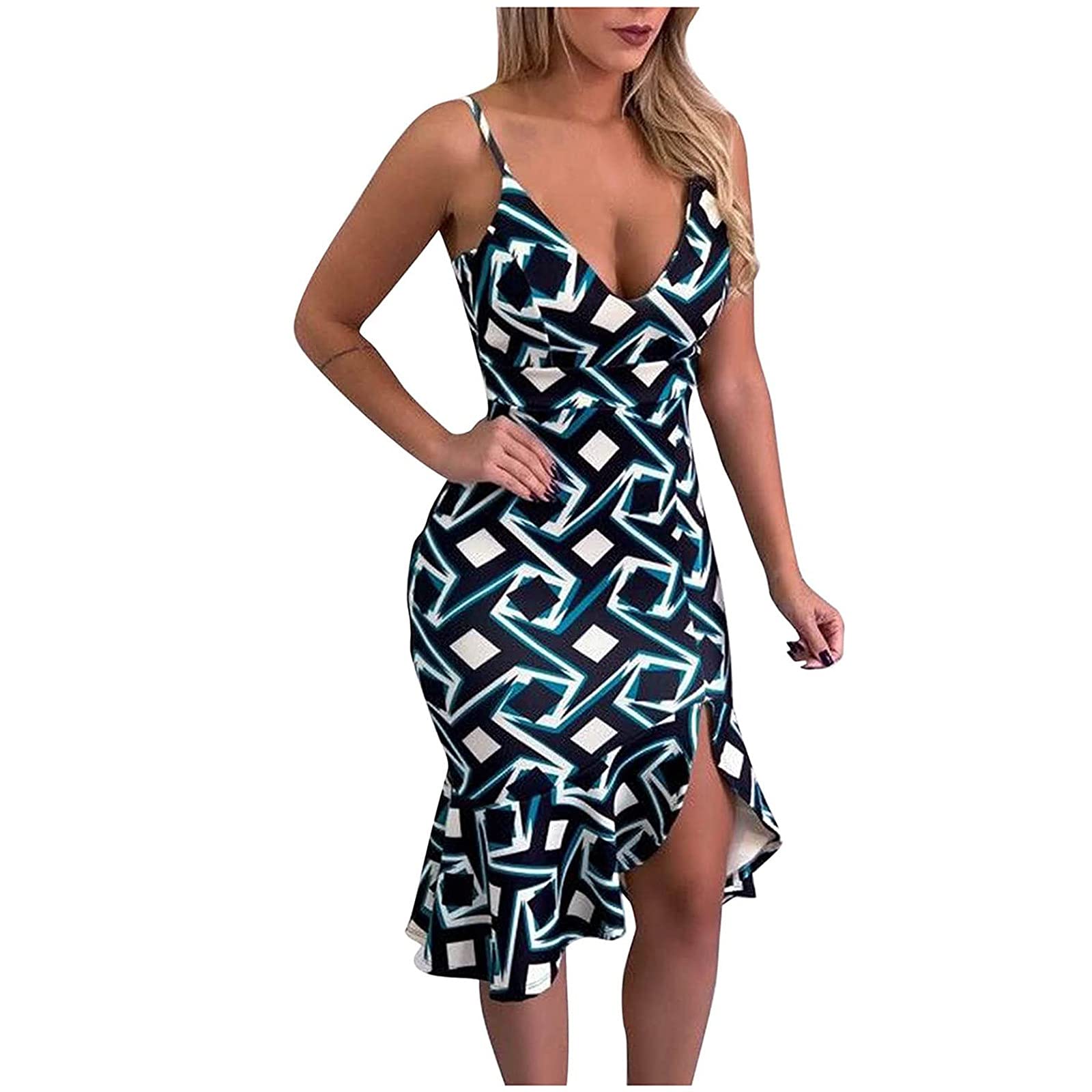 LADIGASU Women's Floral Print Off-Shoulder Ruffle Wrap Midi Dress with Slit - Bodycon Party Dress for Cocktail, Wedding Guest, Date Night & Special Occasions