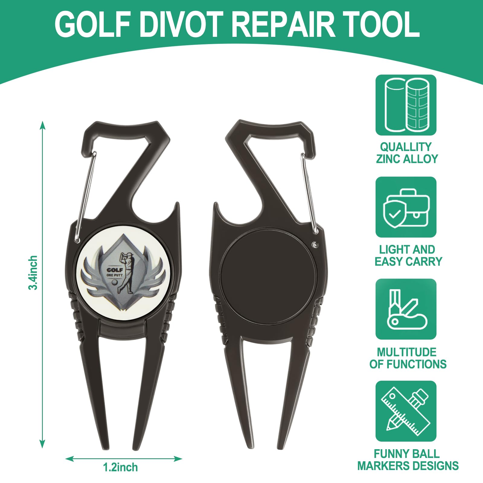 6-in-1 Golf Divot Repair Tool with Ball Marker & Club Holder - Premium Golf Accessories for Men & Women | Perfect Golf Gift for Players & Course Use