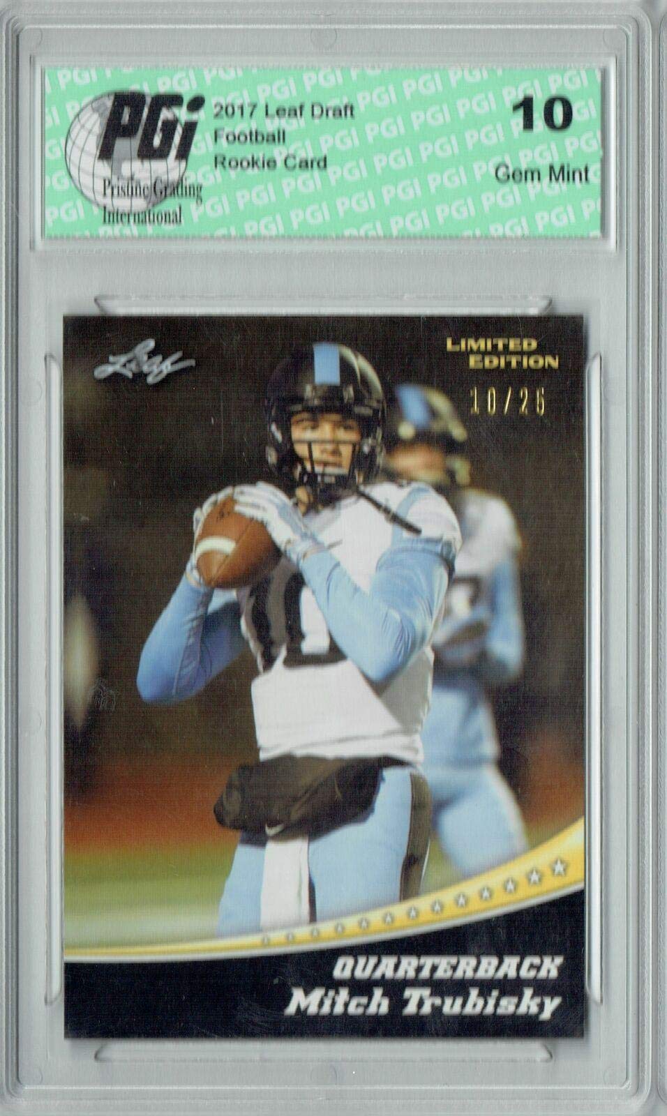 Mitchell Trubisky 2017 Leaf #11 Rookie Jersey Card 10/25 PGI 10 Graded - Authentic Football Collectible for Fans & Investors - Perfect for Display, Trading, and Sports Memorabilia Collections