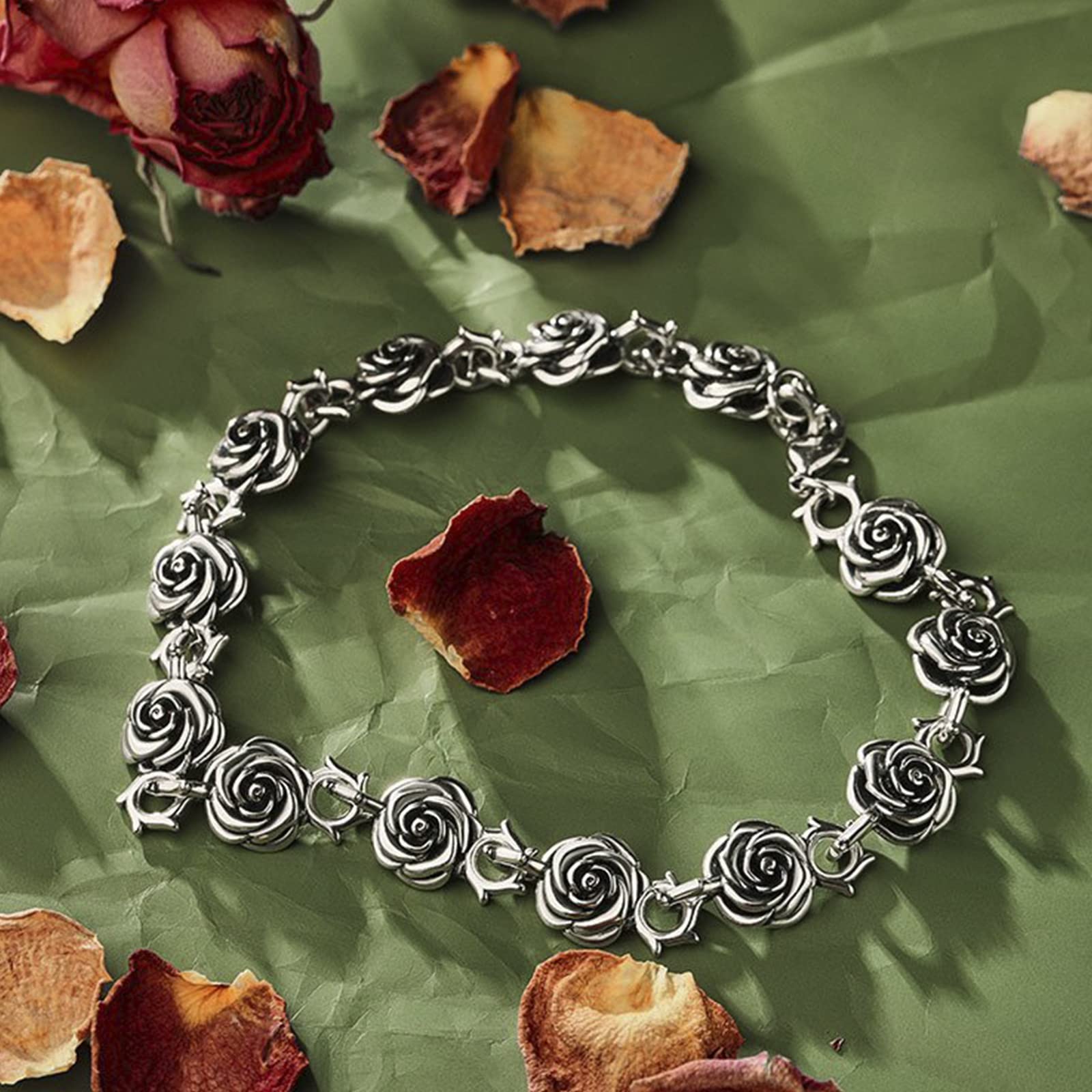 Jeulia Sterling Silver Rose Flower Charm Bracelet for Women & Teens - Elegant Jewelry Gift for Wedding, Anniversary, Birthday, Promise | Gothic & Retro Style with Gift Box - Perfect for Romantic Occasions & Everyday Wear