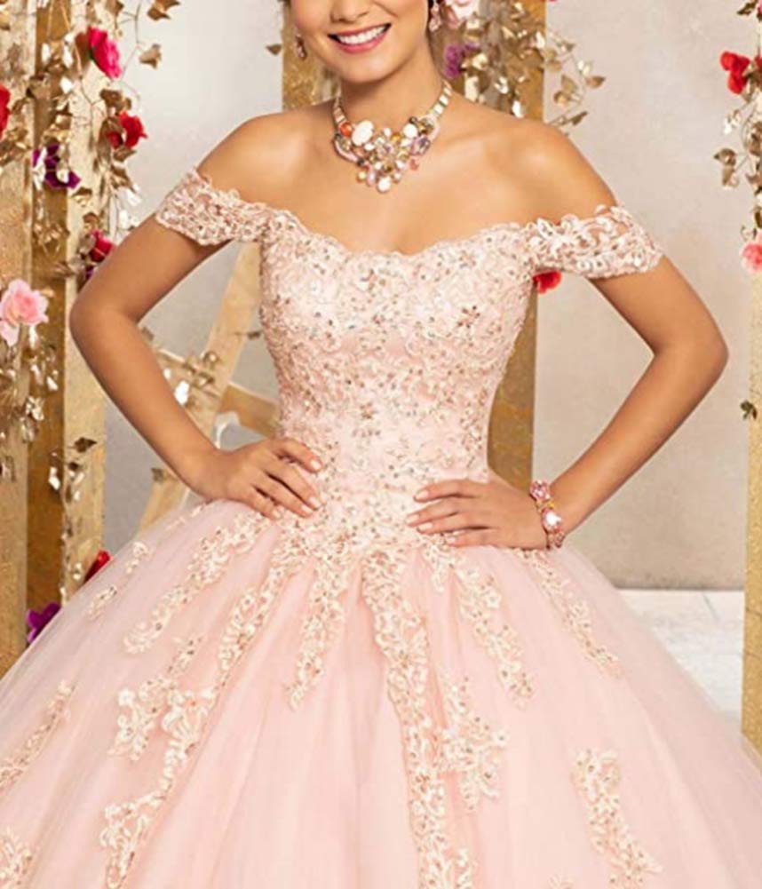 Elegant Women's Off Shoulder Lace Applique Quinceanera Dress - Romantic Tulle Ball Gown for Prom, Wedding, and Special Occasions