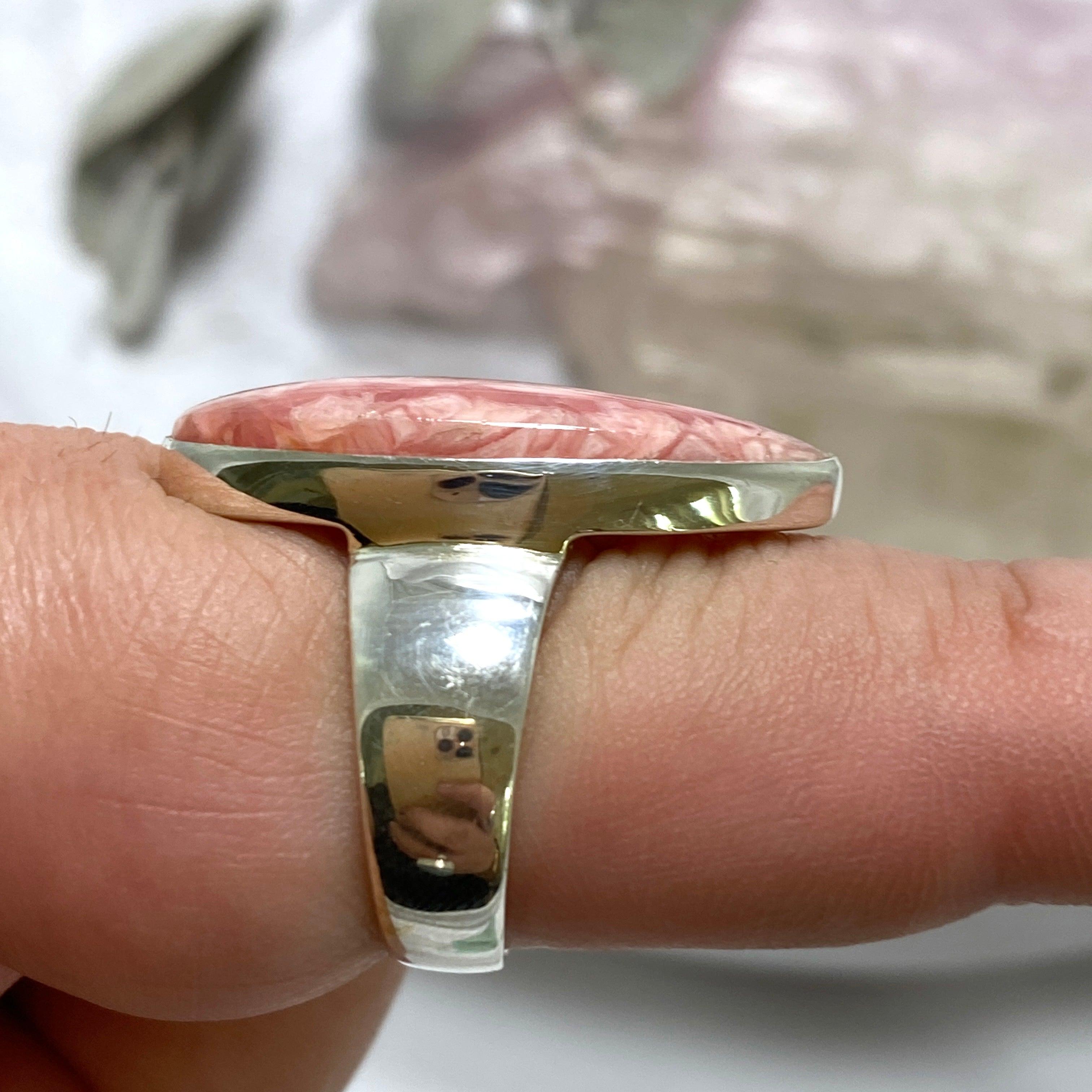 Rhodochrosite Teardrop Ring - Sterling Silver 925 (KRGJ2558) for Women, Elegant Gemstone Jewelry Gift for Birthday, Anniversary & Special Occasions