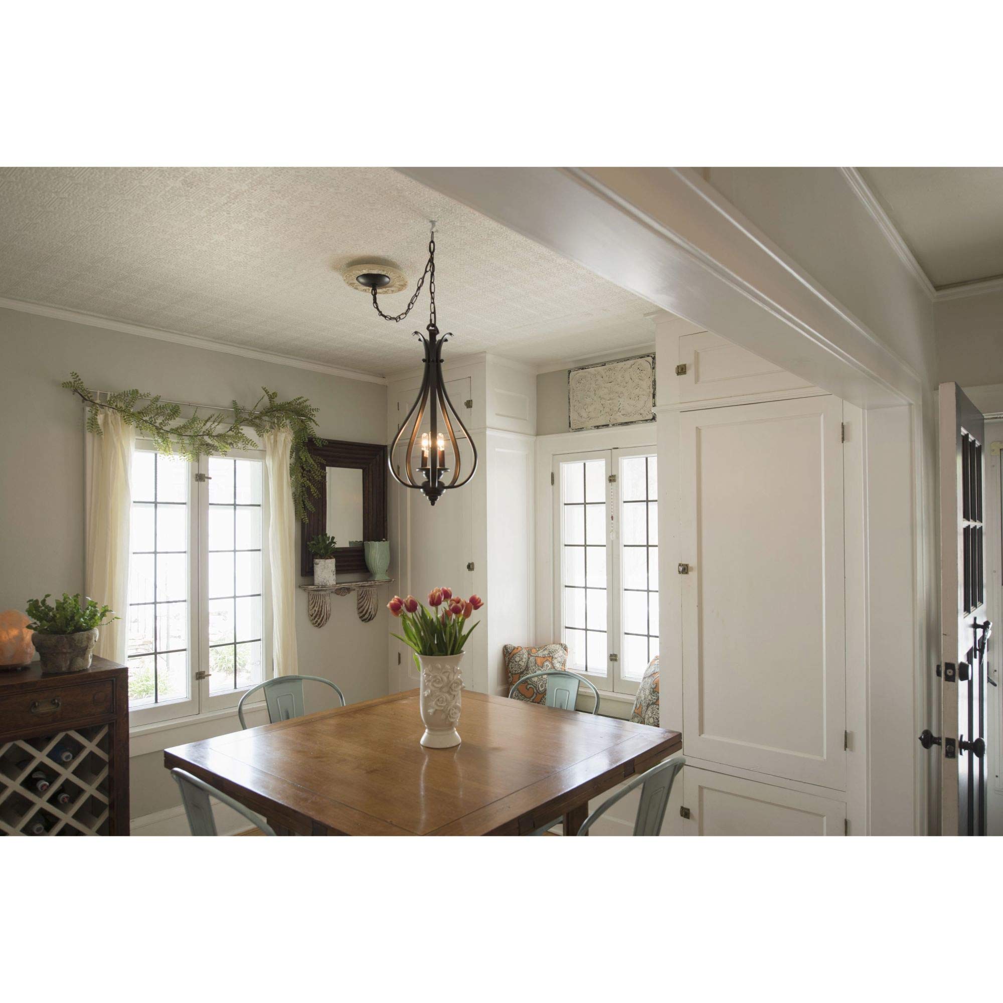 VAXCEL Monrovia 3-Light Bronze Teardrop Candle Chandelier - Elegant Dining Room & Kitchen Island Lighting Fixture