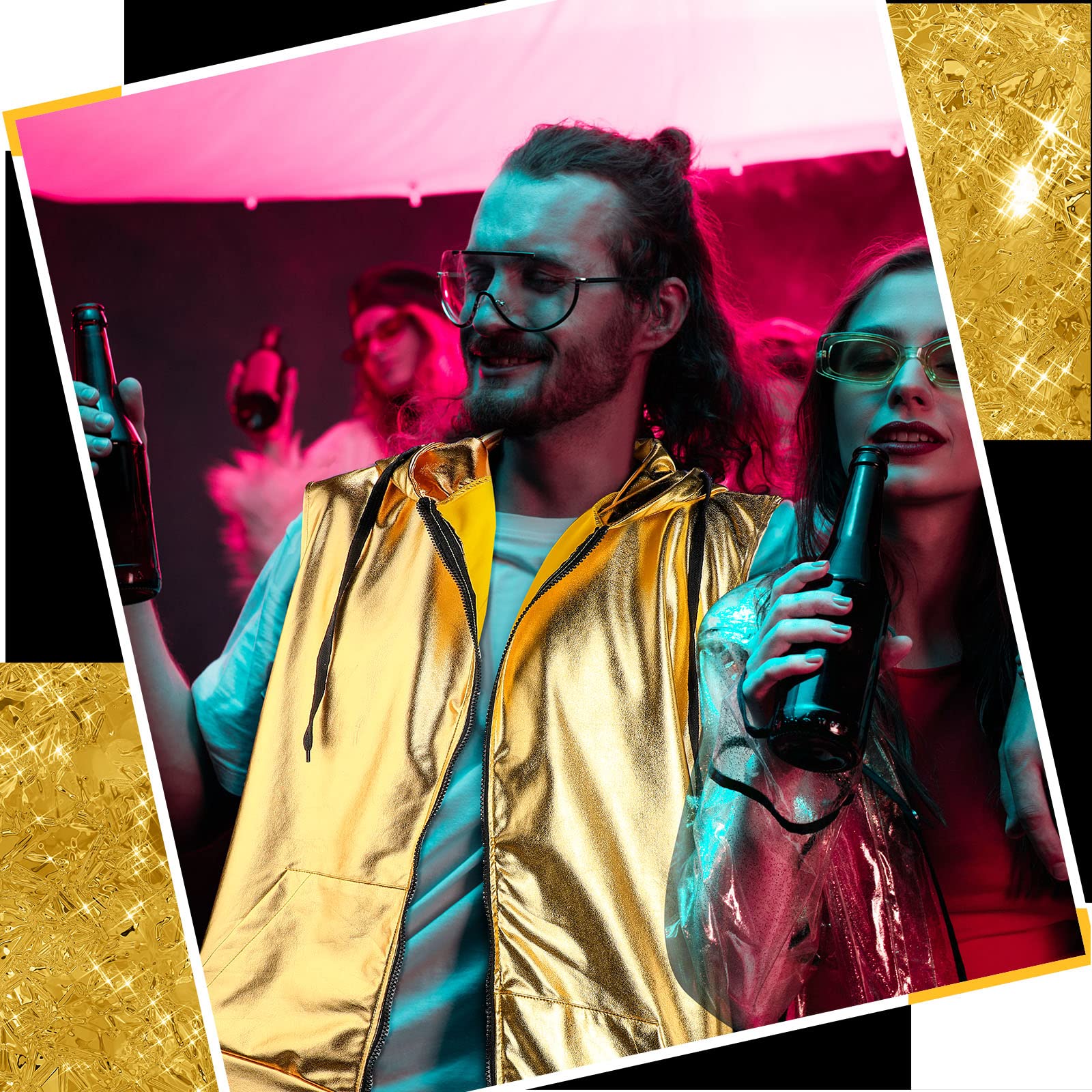Sintege Men's Metallic Disco Shirt 70s 80s Retro Hooded Hoodie - Vintage Party Outfit for Disco Nights & Themed Events