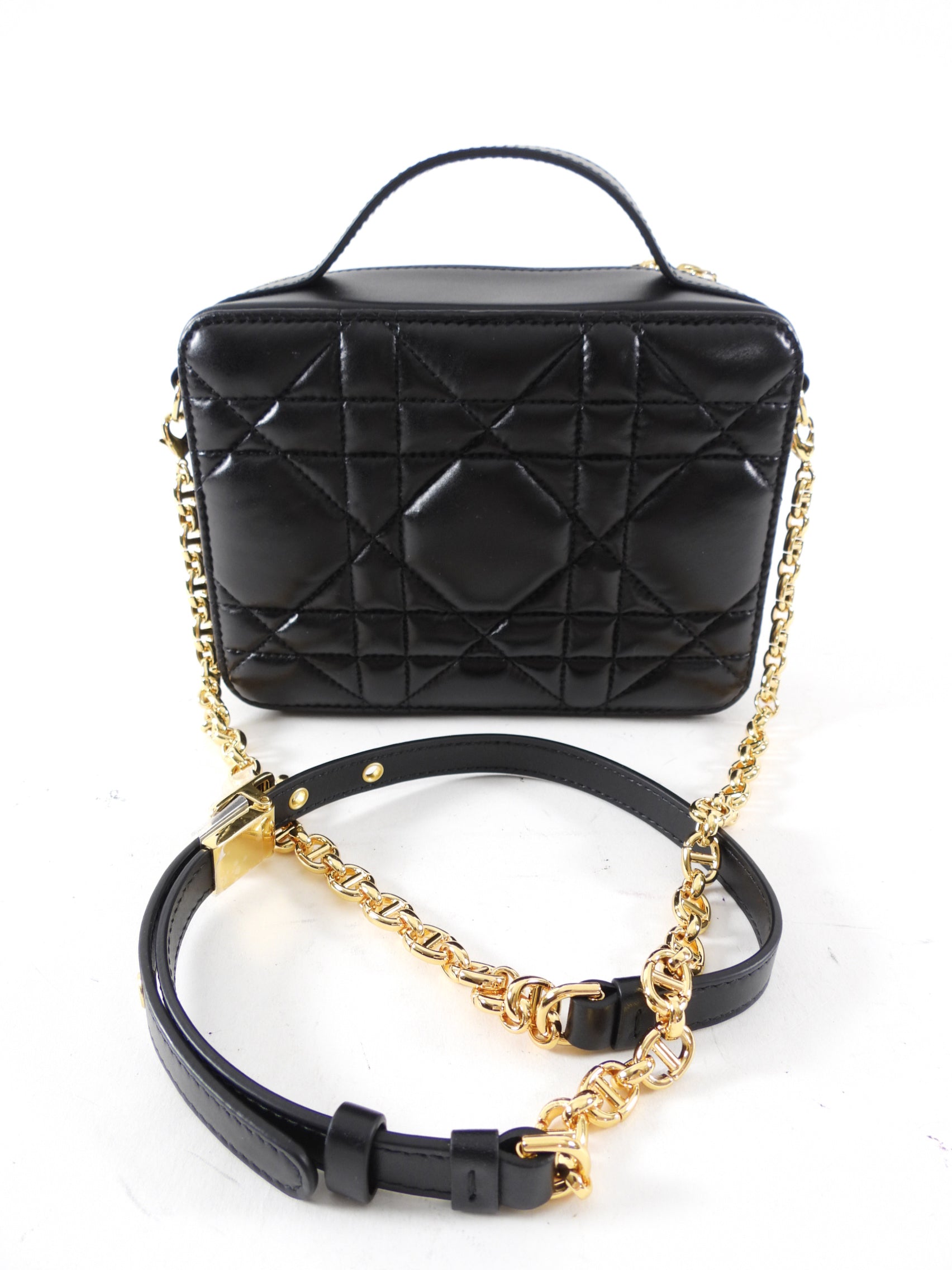 Dior Black Calfskin Cannage Box Caro Pouch Crossbody Zip Bag - Luxury Designer Handbag for Women, Perfect for Evening Parties & Date Nights