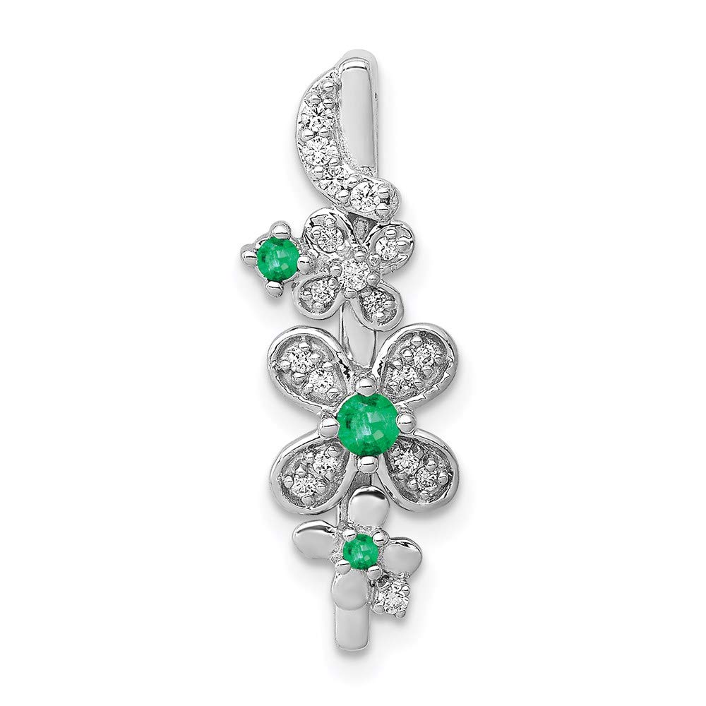 14K White Gold Rhodium Plated Diamond & Emerald Flower Pendant Necklace - Elegant Jewelry Gift for Women, Perfect for Weddings, Anniversaries & Special Occasions