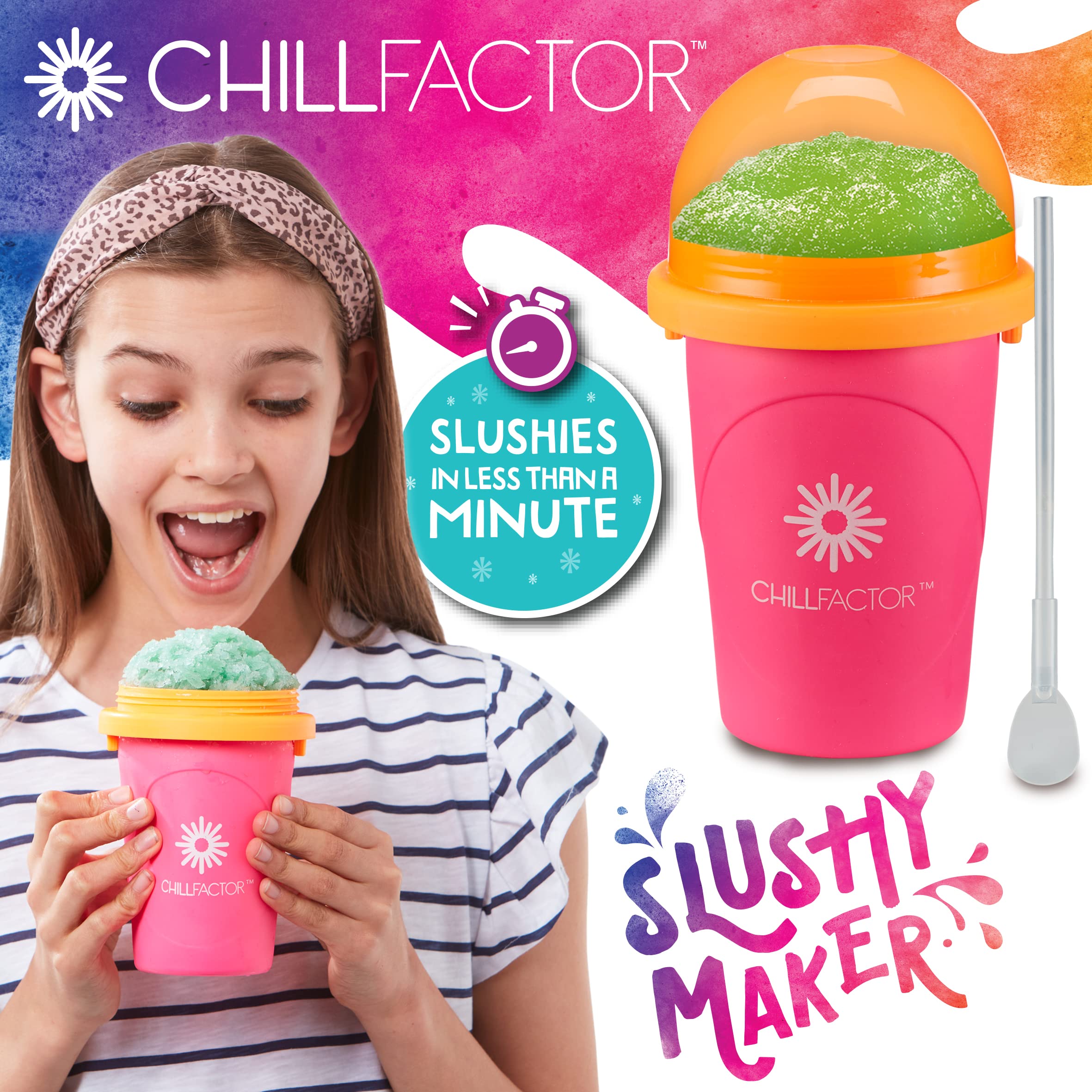 ChillFactor Slushy Maker Cup - Reusable DIY Slushie Maker for Kids & Adults, Neon Pink Frozen Drink Maker, Perfect for Summer Parties, Poolside Treats & Family Fun
