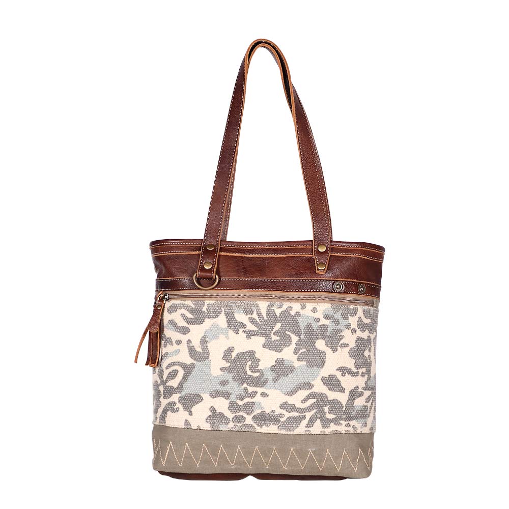 Myra Bags Writer Canvas & Leather Rug Tote Bag S-1958 - Stylish Durable Carryall for Work, Travel & Everyday Use