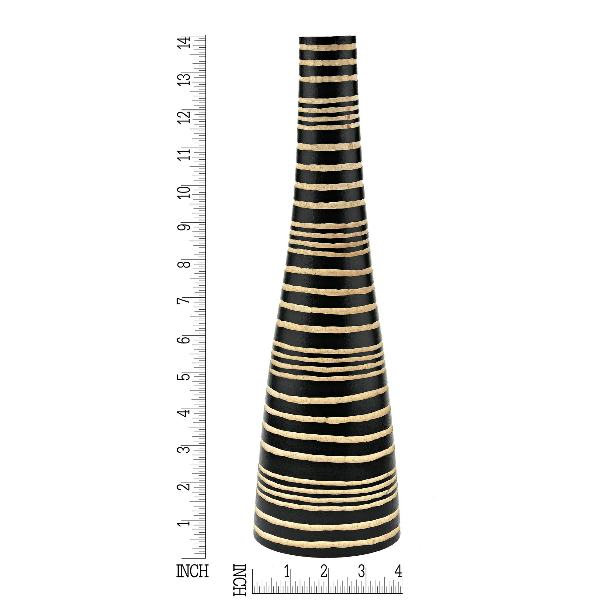 Modern Safari Stripes Black & Natural Mango Wood Bottle-Shaped Vase - Handcrafted Home Decor for Kitchen, Bedroom, Living Room | Perfect for Boho Chic, Farmhouse & Modern Interior Design Styles