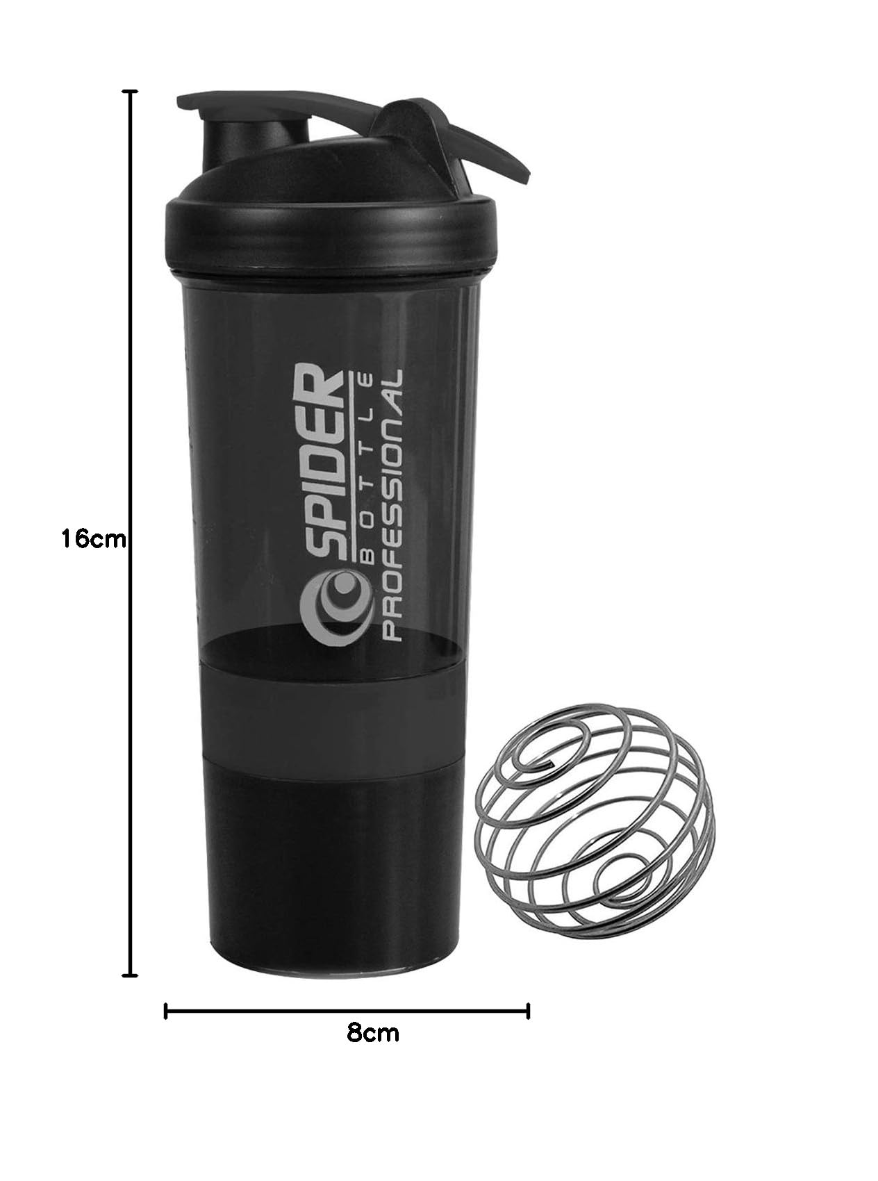 Premium 500ml Stainless Steel Protein Shaker Bottle with Blender Ball - Gym & Sports Water Bottle for Workout, Bodybuilding & Fitness - BPA Free, Leak Proof (Black, Set of 1) - Ideal for Post-Workout Protein Shakes & Hydration On-The-Go