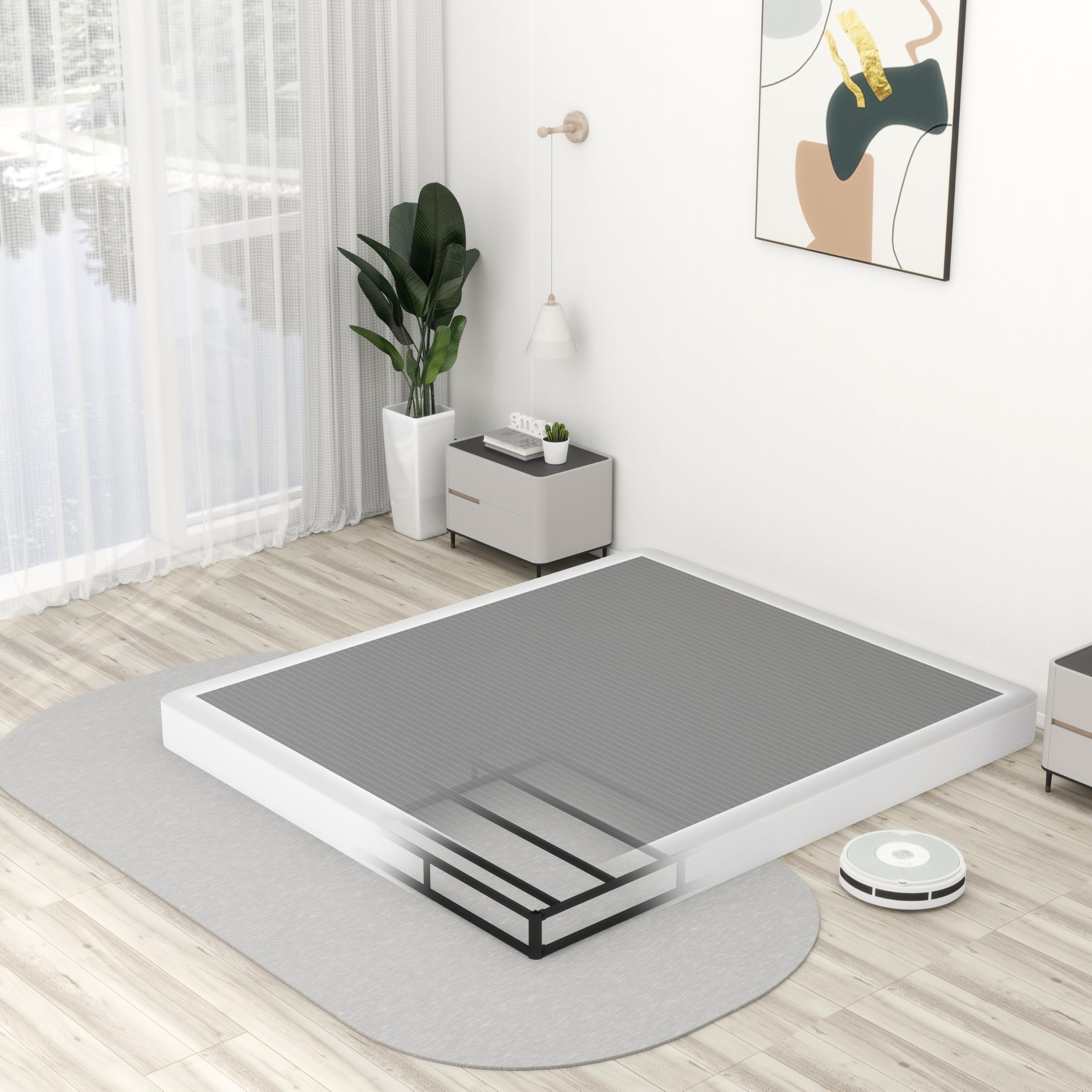 5 Inch Low Profile Heavy Duty Queen Box Spring - Anti-Slip & Noise Reduction Mattress Foundation with Cover - Perfect for Bedroom, Guest Room, and Dormitory Use