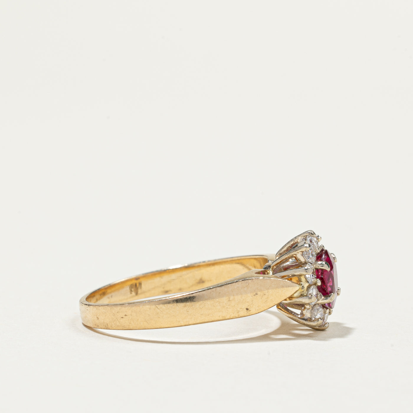 Oval Cut Ruby & Diamond Petal Ring - 0.61ct Ruby & 0.29ctw Diamond - Size 7.75 - Elegant Wedding, Engagement & Anniversary Jewelry Gift for Women