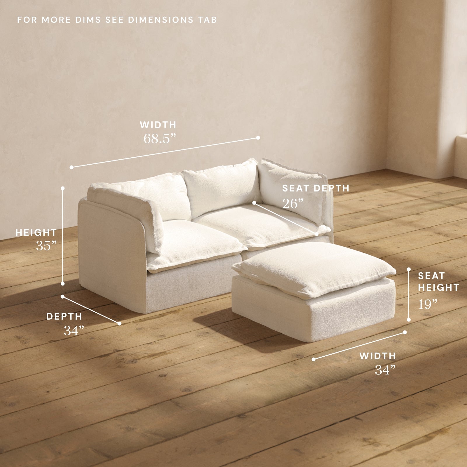 Modular Performance 2 Seater Sofa with Ottoman in Mousse Fabric - Modern Living Room Furniture for Small Spaces | Cozy Lounge Seating for Apartments & Home Theater