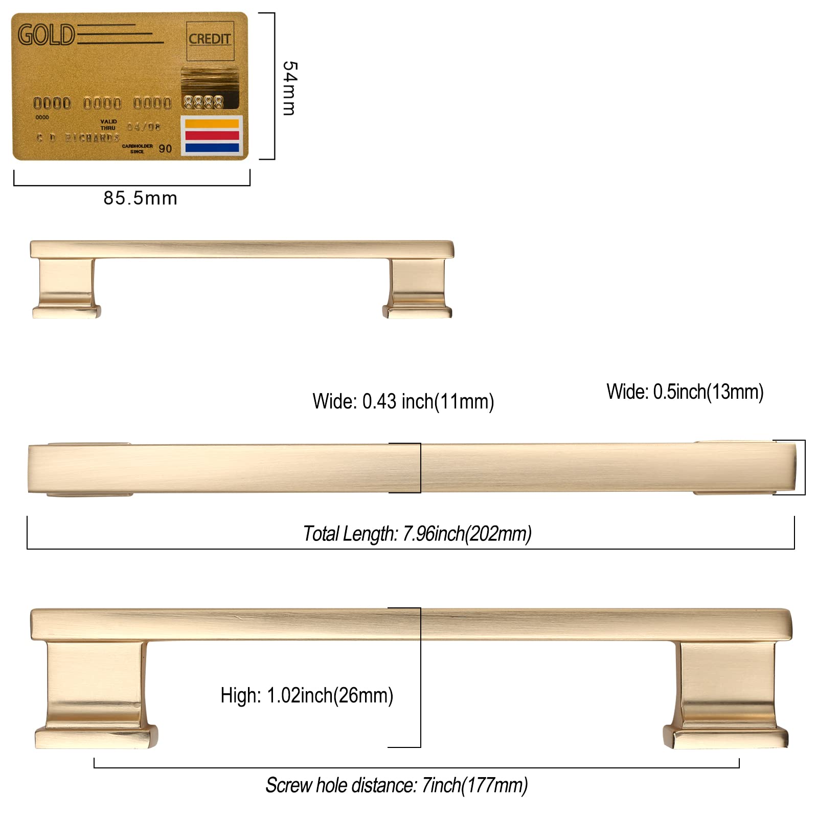 Amerdeco 6 Pack Brushed Brass Cabinet Pulls - 7 Inch Hole Center Gold Drawer Handles - Kitchen & Bathroom Cabinet Hardware - Dresser Pulls for Home Renovation & Furniture Upgrade (ZH00013)