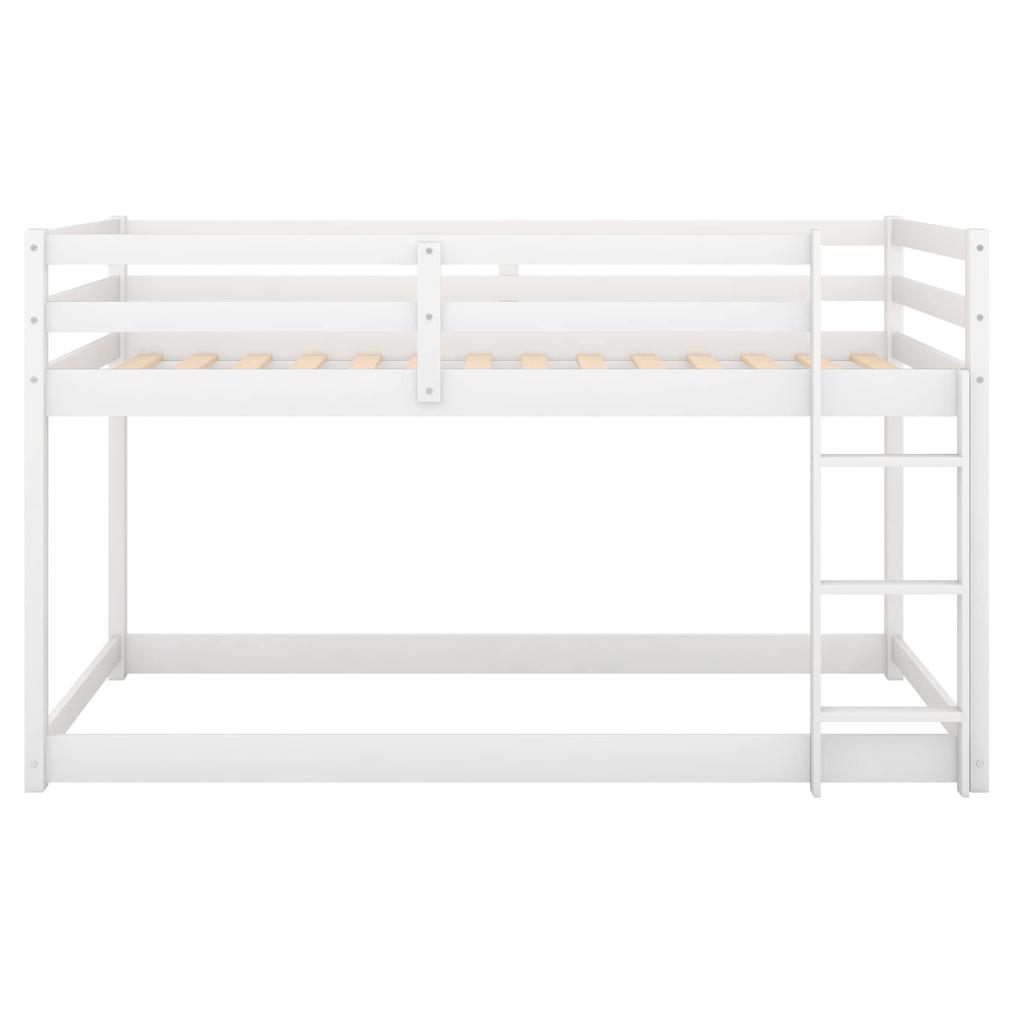Twin Over Twin Bunk Bed with Ladder & Safety Guardrails - Solid Pinewood Bed Frame for Kids - Space Saving Low Floor Bunk Bed for Boys & Girls Bedroom - No Box Spring Needed - Perfect for Small Rooms & Shared Kids Spaces (White)