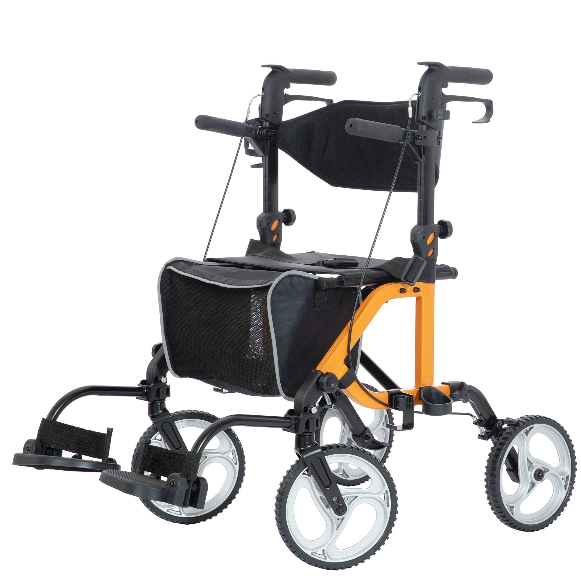 ELENKER 2 in 1 Rollator Walker & Transport Chair - Folding Wheelchair with 10
