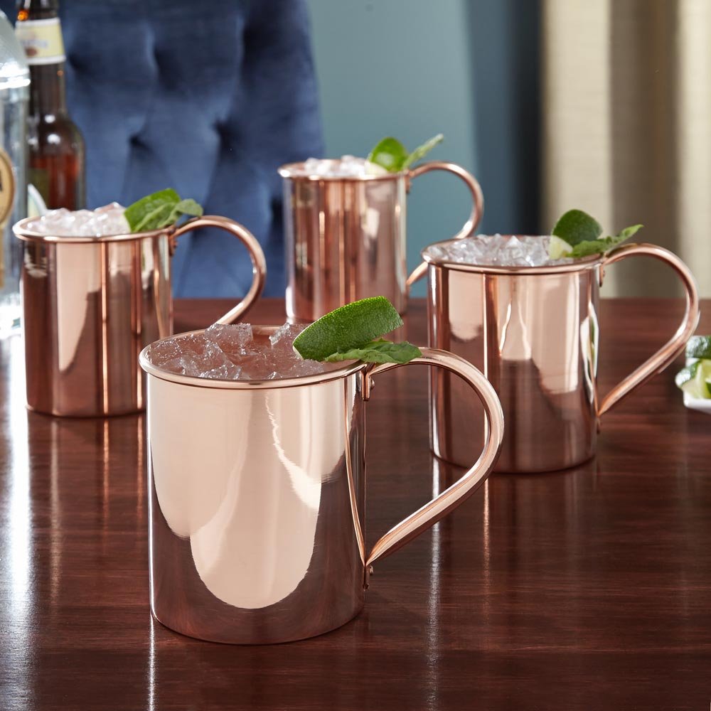 Premium Nikolay Moscow Mule Copper Mugs 18oz (Set of 4) - Perfect for Cocktails, Parties & Home Bar Decor - Ideal for Gin, Vodka & Whiskey Drinks