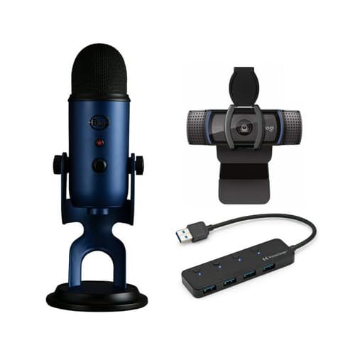 Blue Yeti USB Microphone with HD Webcam & USB 3.0 Hub - Professional Streaming & Recording Bundle for Podcasting, Gaming, YouTube & Video Conferencing