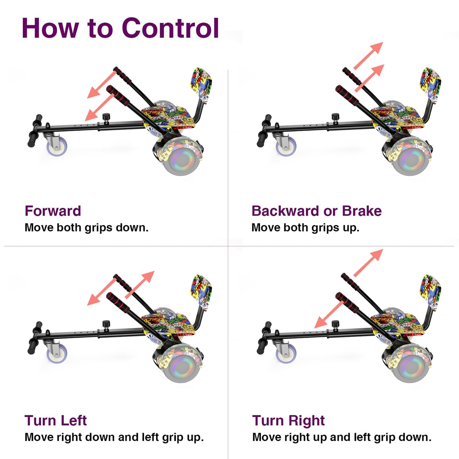 Hoverboard Seat Attachment - Convert Your Hoverboard into a Go Kart | Safe & Comfortable Riding for Kids & Adults | Perfect for Backyard Fun, Parks & Neighborhood Cruising