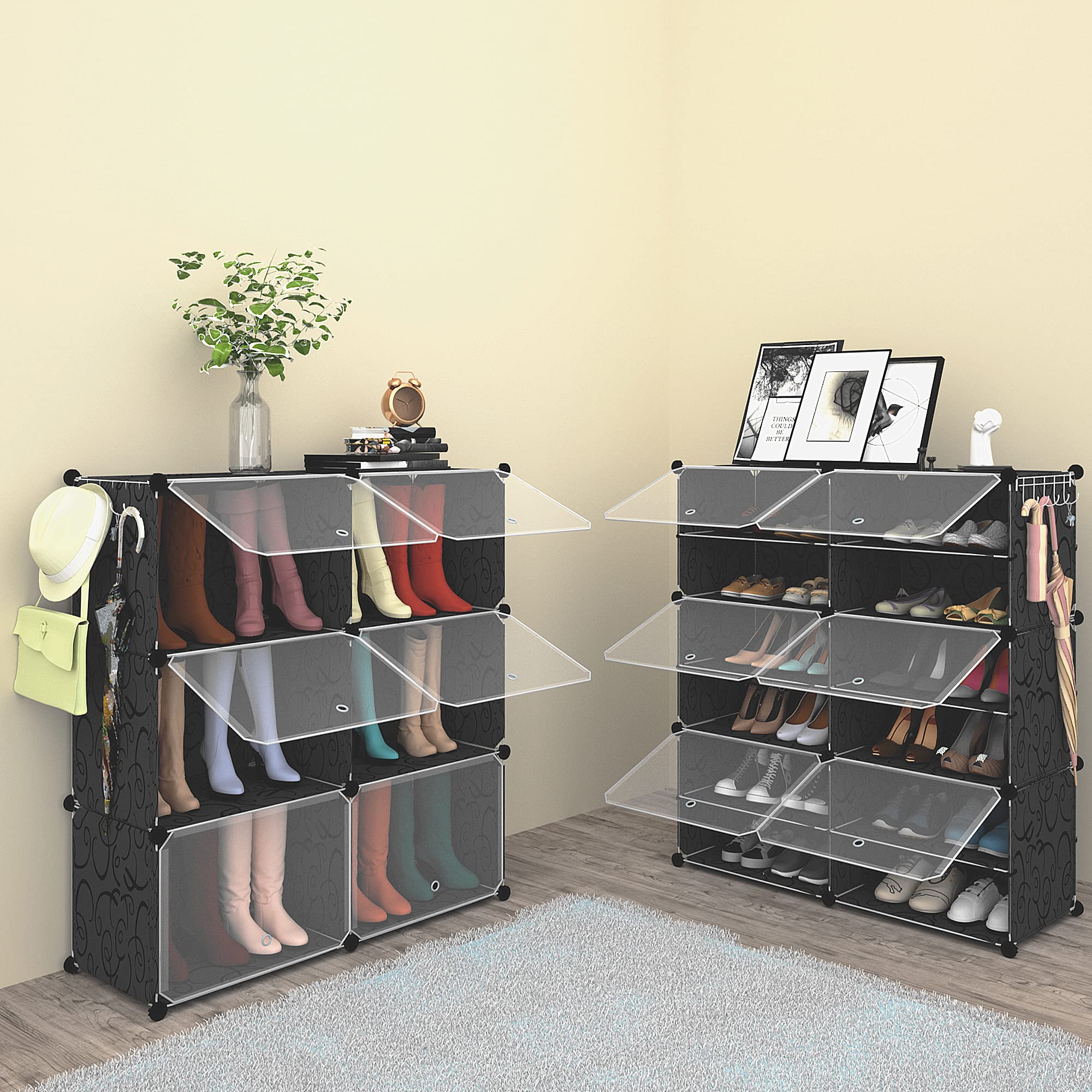 24 Pair Shoe Rack Organizer with Doors - Expandable Plastic Shoe Storage Cabinet for Closet, Heels, Boots & Slippers - 6 Tier Shoe Shelf for Bedroom, Entryway & Mudroom Organization
