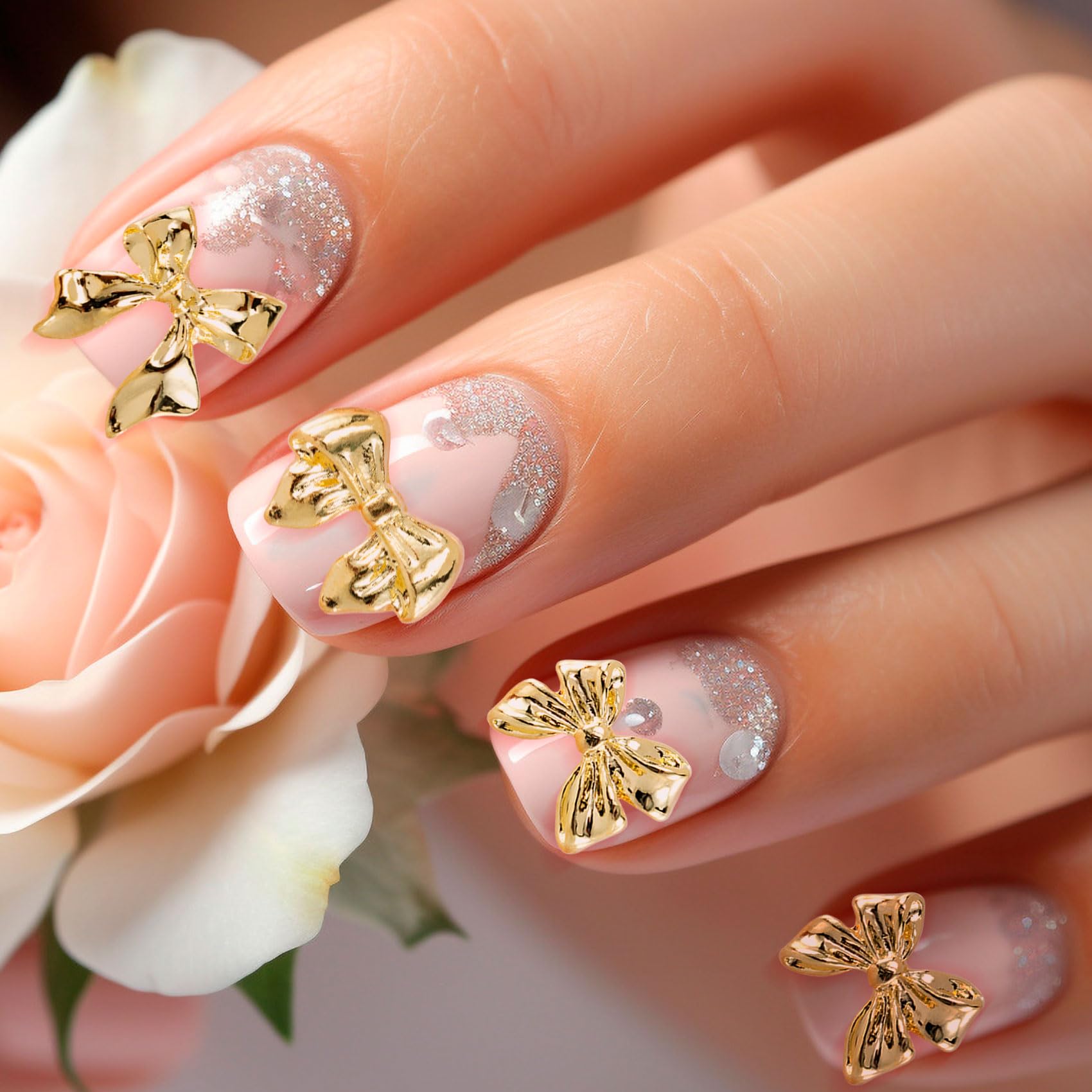 90 Pcs Gold Bow Nail Charms - Acrylic Bowknot Nail Bows with Glitter Ribbon for Nail Art, DIY Crafts, Scrapbooking | Perfect for Women's Manicure, Party Nail Decorations & Gift Wrapping Accessories