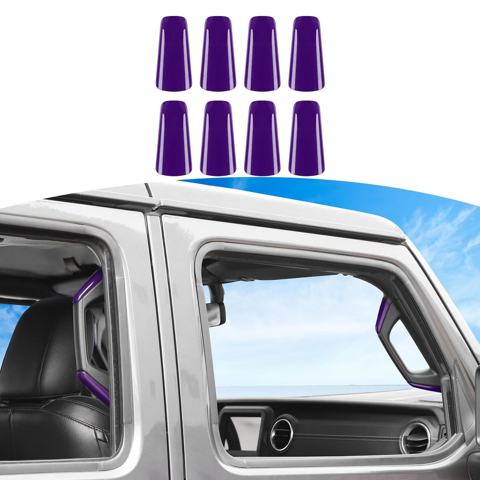 RT-TCZ Purple A/B Pillar Grab Handle Covers for Jeep Wrangler JL JLU & Gladiator JT (2018-2023) - Interior Accessories for Enhanced Grip & Style | Perfect for Off-Roading & Daily Driving