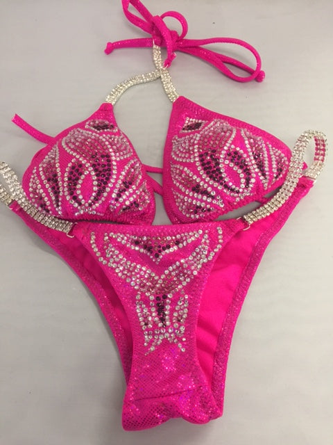 Hot Pink Rhinestone Competition Bikini Set - CS3403 High Quality Padded Top & Bottom for Women | Perfect for Beach, Pool, Swimwear Shows & Pageants